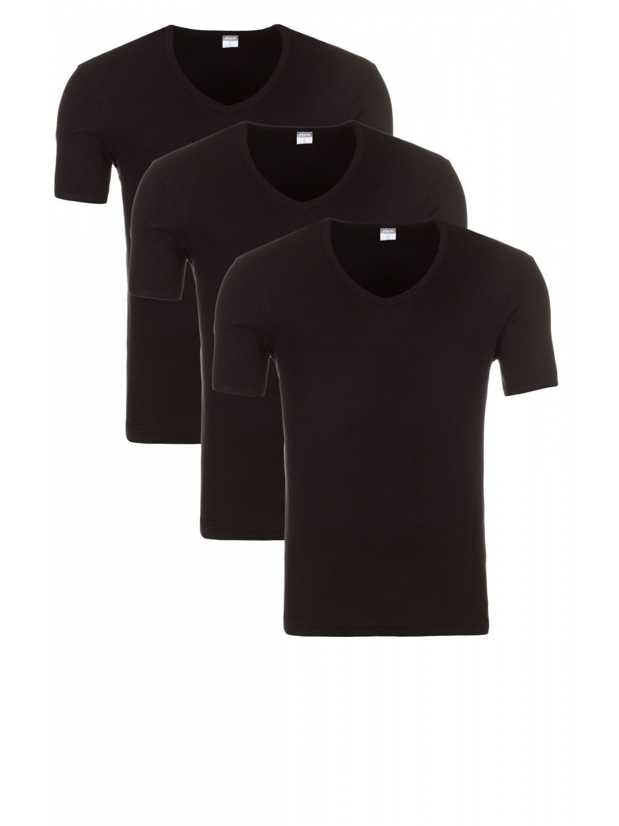 V-Shirt - V-Ausschnitt Tee T-shirt Yazubi Yazubi (3-tlg., black pack bequemes 3er-Pack) Basic Schwarz 1001) mit (3er V-Neck