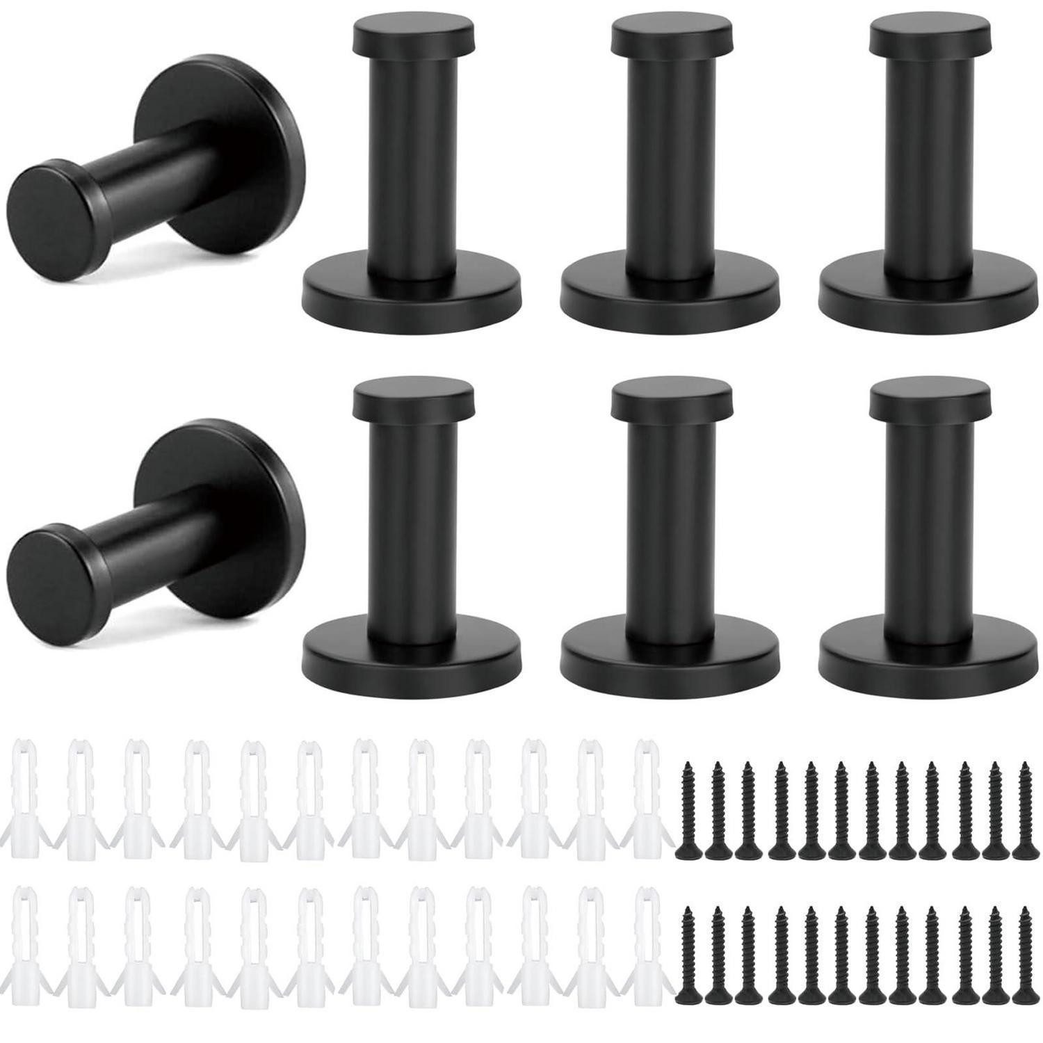 LuxusKollektion Wandhaken Garderobenhaken Schwarz Matt Rund 55mm Edelstahl 8Stk, (8-St)