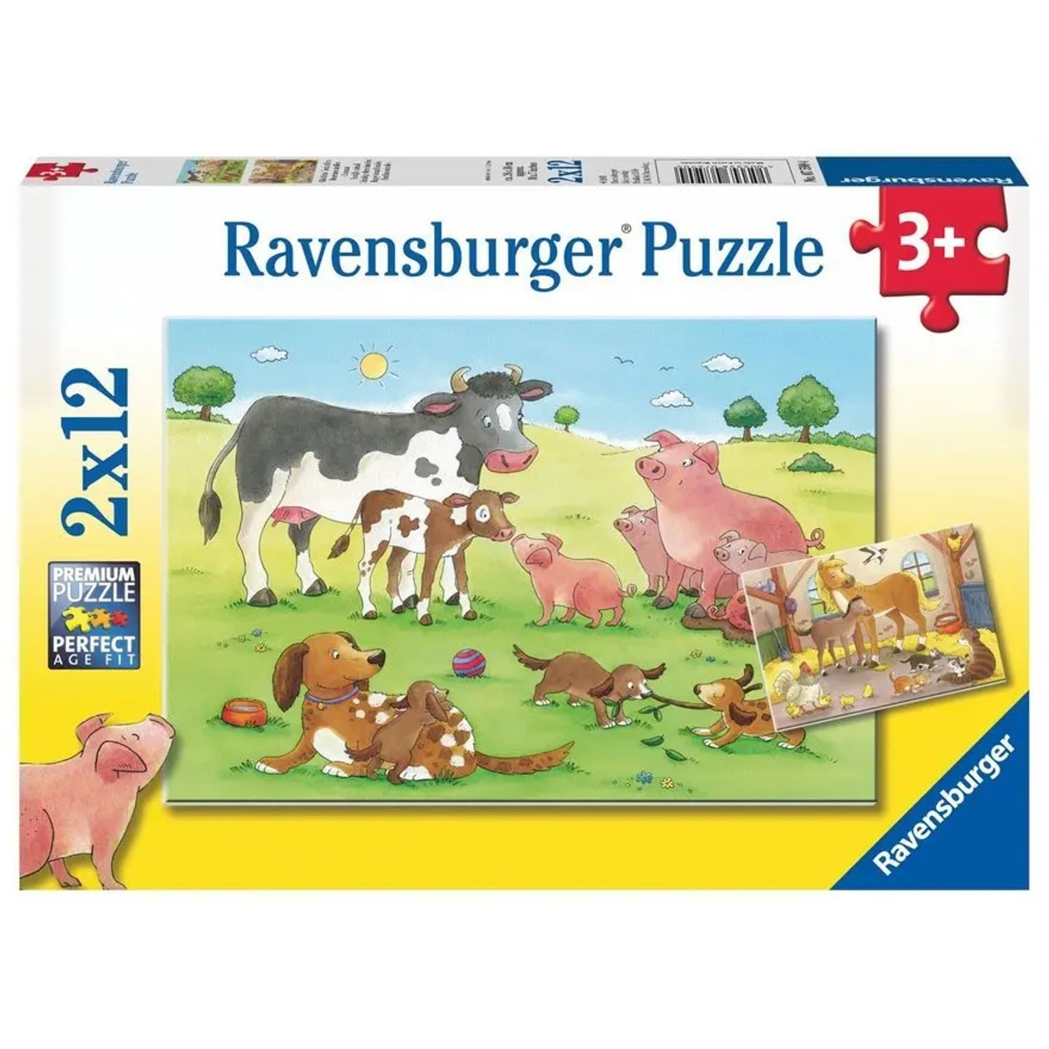 Ravensburger Puzzle Kinderpuzzle 2x12 Teile - Glückliche Tierfamilien, 12 Puzzleteile