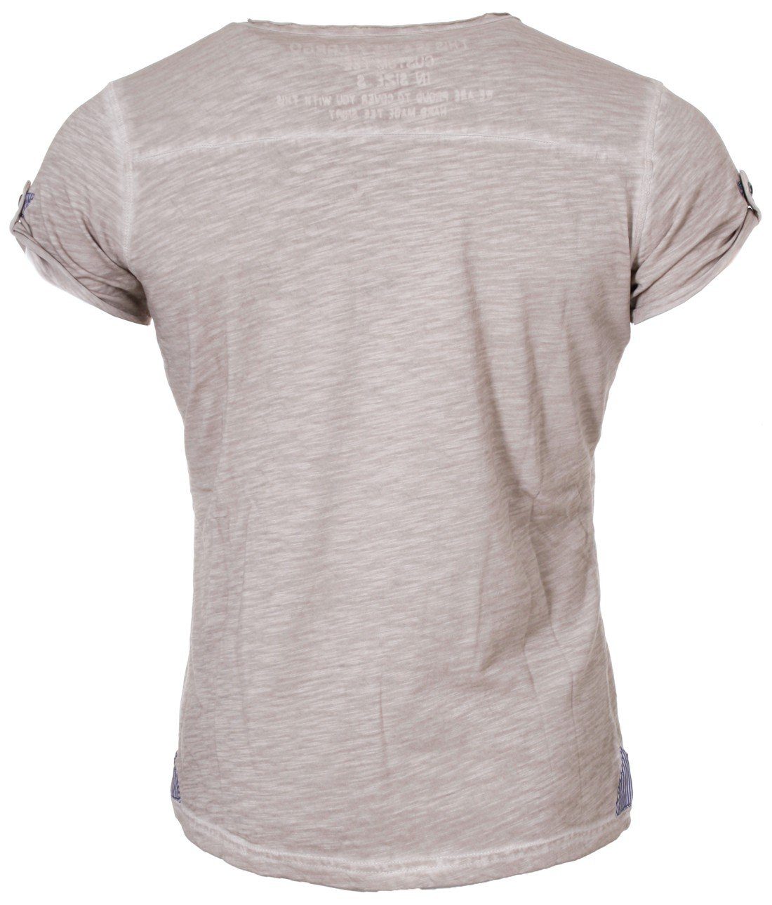 vintage kurzarm für T-Shirt button Key MT00023 Herren unifarben Sand Arena Look slim Knopfleiste fit Largo mit
