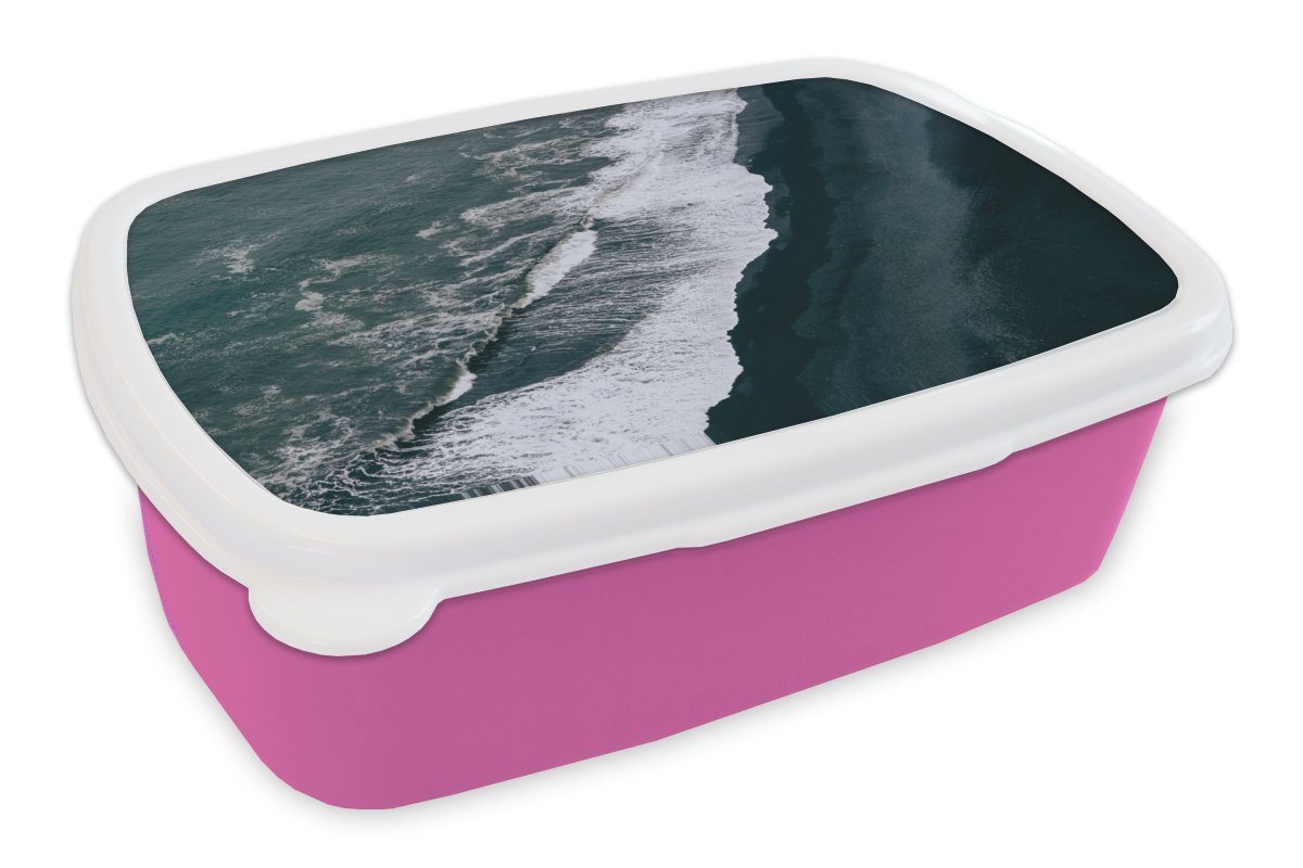 MuchoWow Lunchbox Wasser - Strand - Schwarz, Kunststoff, (2-tlg), Brotbox für Erwachsene, Brotdose Kinder, Snackbox, Mädchen, Kunststoff rosa