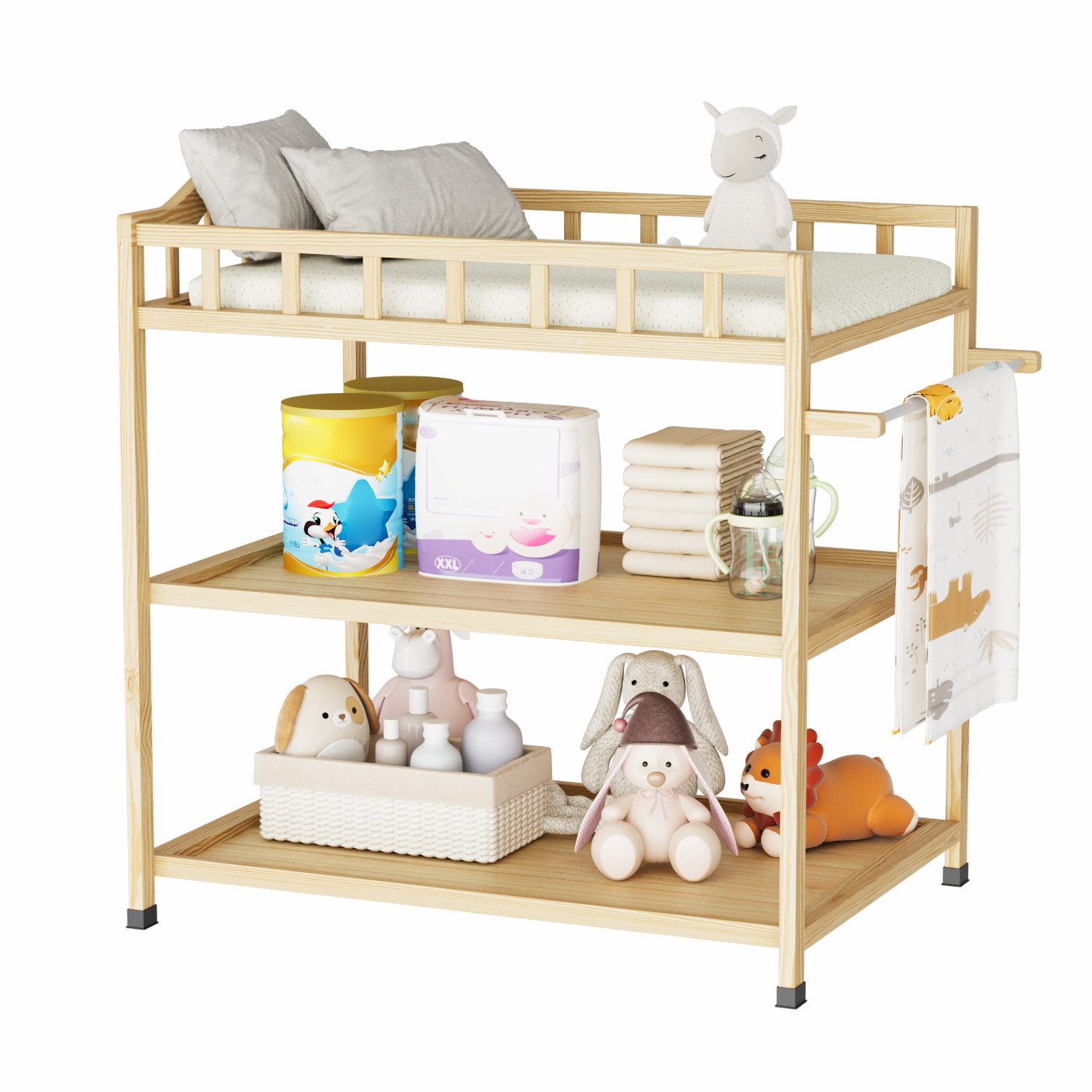 FUFU&GAGA Wickelkommode 83*60*82.5cm, Massivholz+MDF+Edelstahl