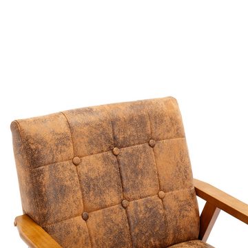 MODFU Loungesessel Freizeitstuhl mit Massivholz-Armlehnen und -Füßen (für Wohnzimmer Schlafzimmer Studio-Stuhl, Mid-Century Modern Akzentstuhl)