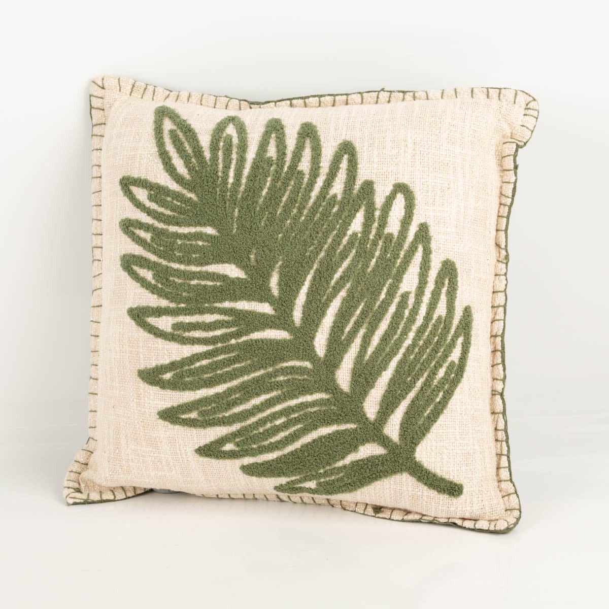 SCHÖNER LEBEN. Dekokissen Dekokissen Monstera-Blatt getuftet Baumwolle beige grün silber 45x45cm
