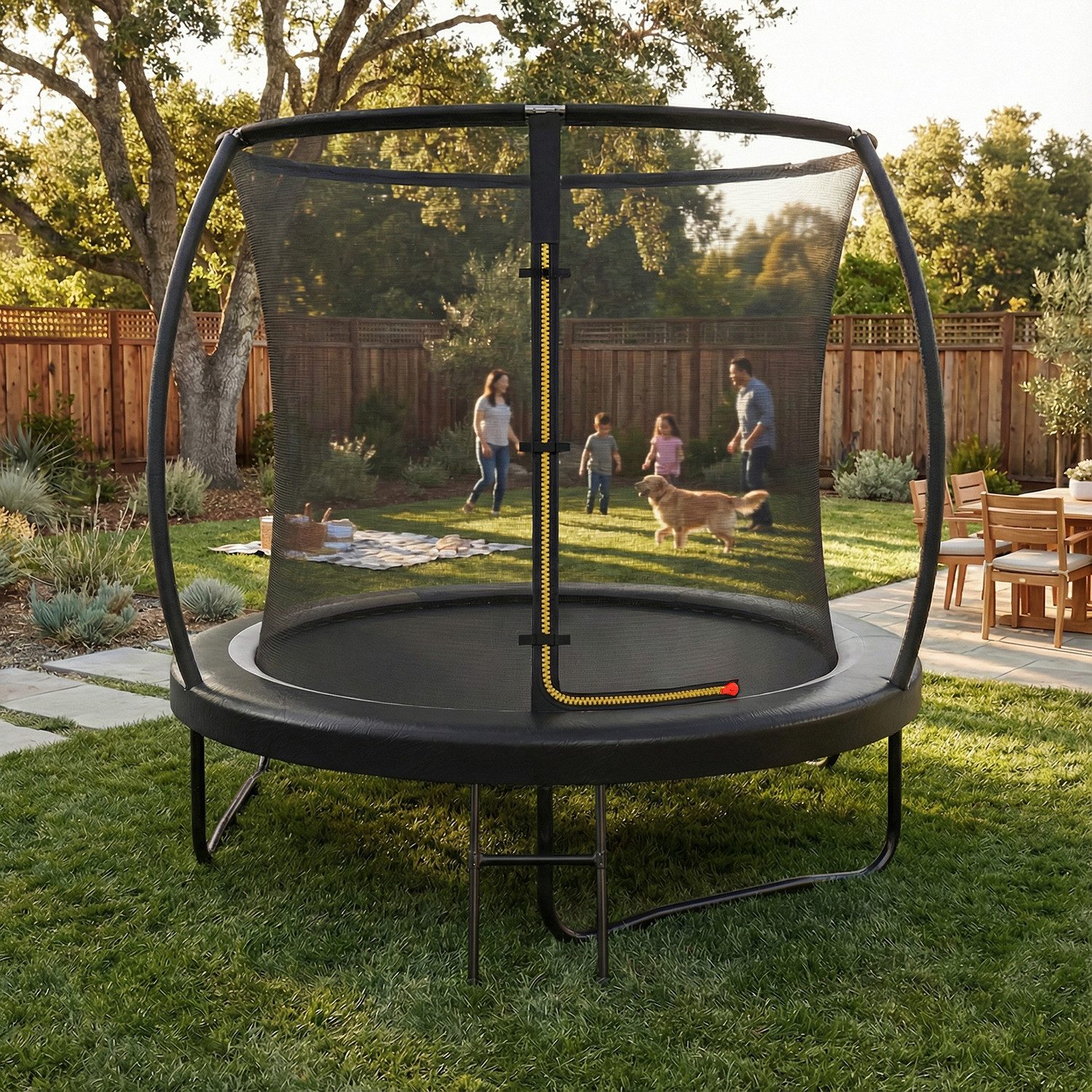 HOMALL Gartentrampolin Ø 228 cm Kindertrampolin Outdoor Trampolin, Ø 183 cm, (Mit Sicherheitsnetz, Sprungtuch und Leiter Ø228/305/366CM,Verstärkte Halterung)