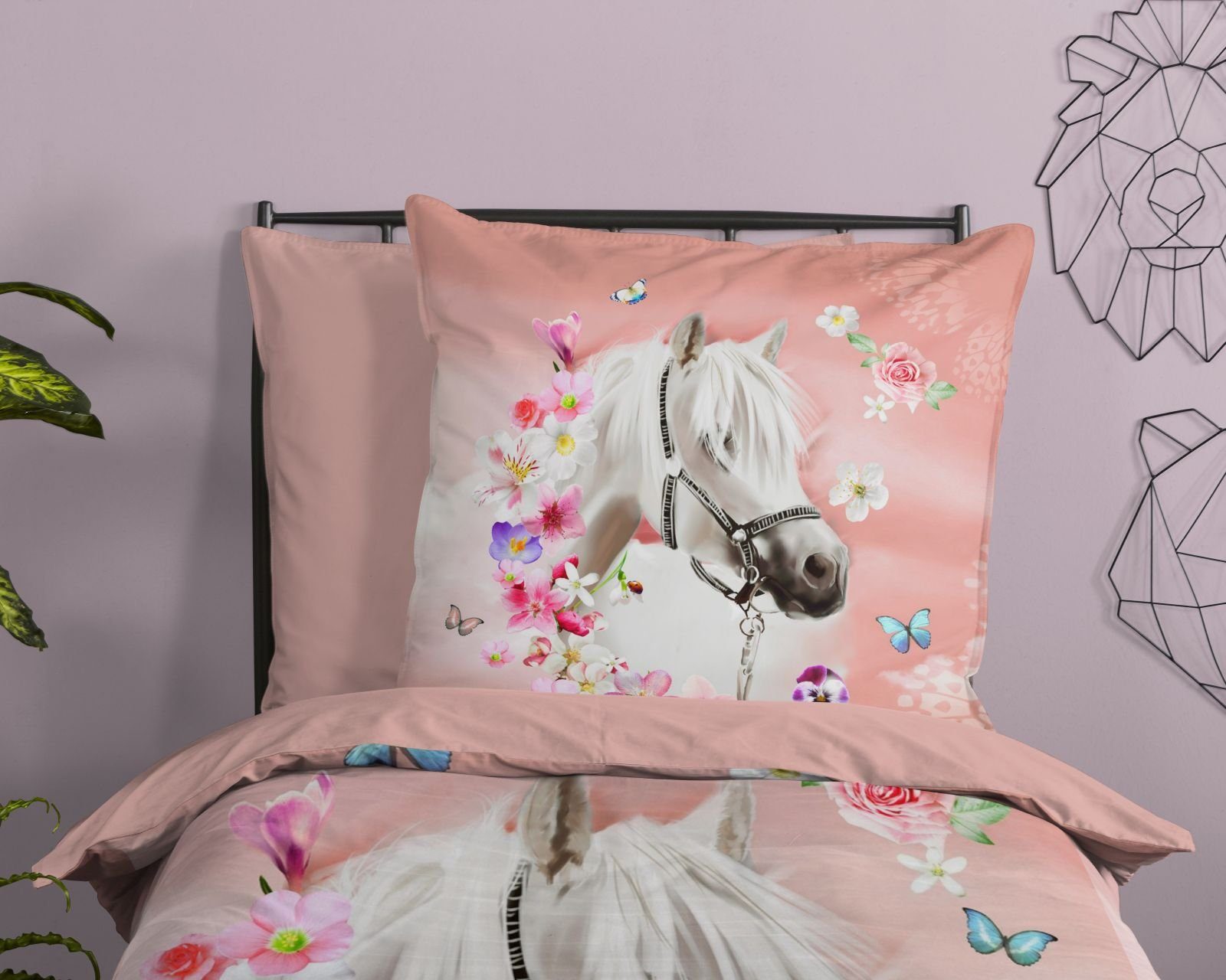 soma Bettwäsche kinderbettwäsche 135x200 mädchen bettwäsche 135x200 kinder sale Pferd, Renforcé, 2 teilig, Reißverschluss Wende Kind Mädchen Einhorn Rosa pink Unicorn Pferd