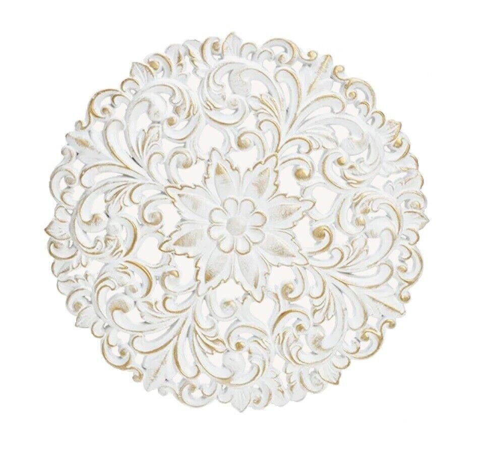 Meinposten Wandbild Holzbild Ornament weiß gold 40x40 rund 39 cm Landhaus M günstig online kaufen