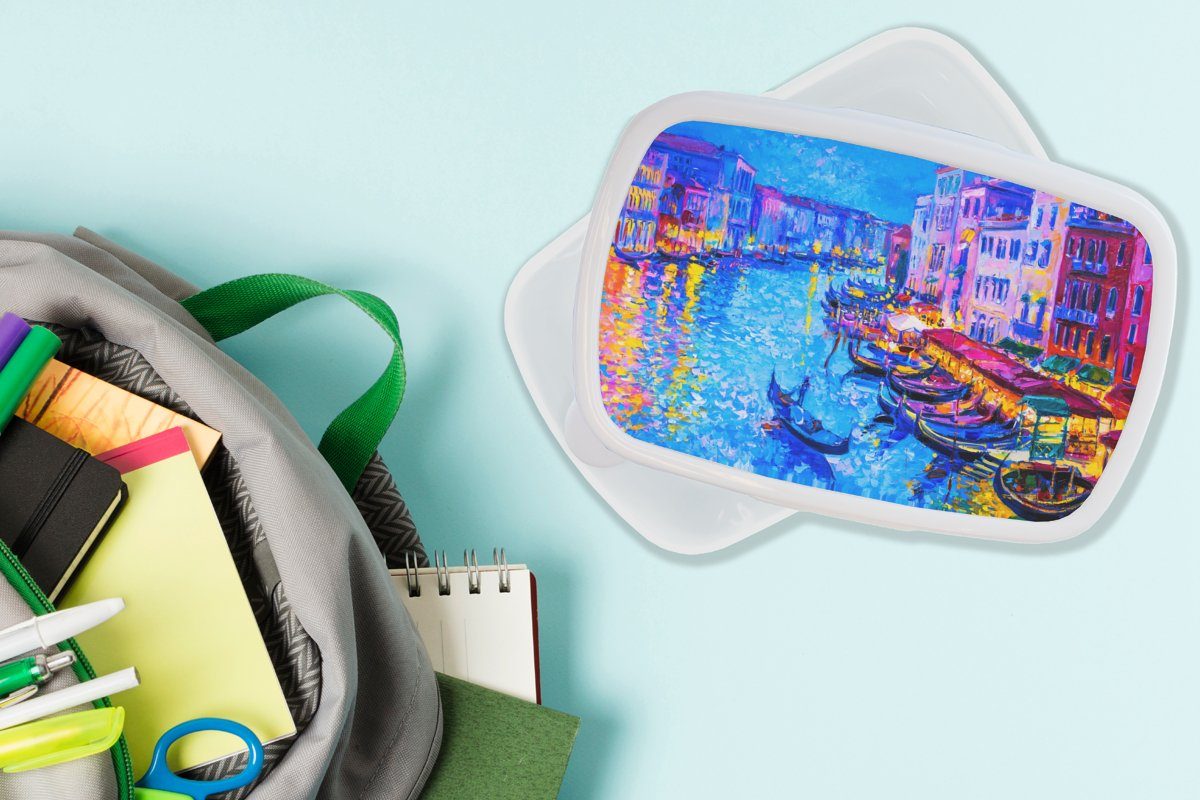MuchoWow Lunchbox Malerei - Brotdose, Italien Jungs Mädchen Architektur, Kunststoff, für Kinder (2-tlg), - weiß Erwachsene, Brotbox - und und für Boot Wasser 