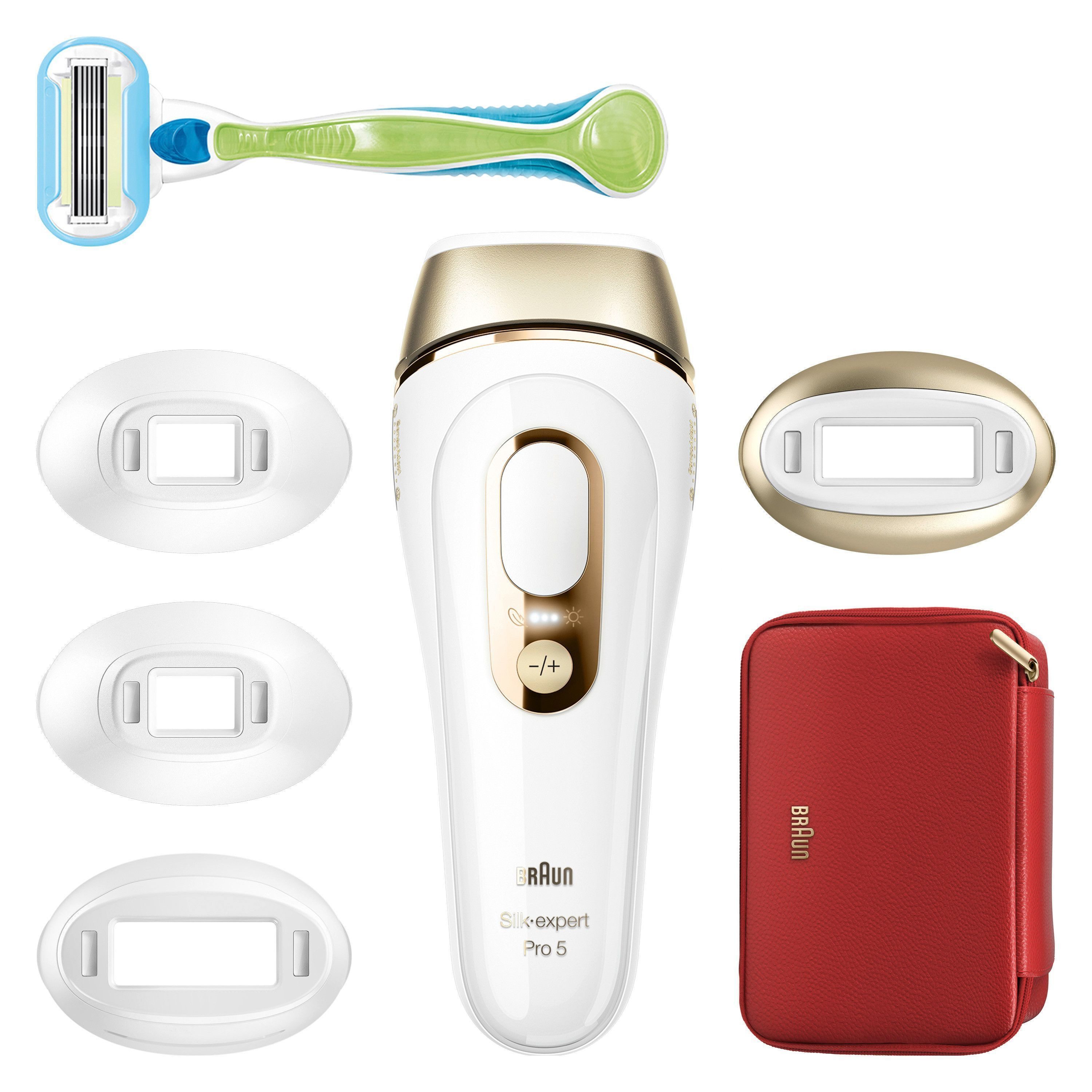 Braun IPL-Haarentferner Silk·expert Pro 5 PL5382, pro Minute bis zu 125 Lichtimpulse, 4 Aufsätze, Venus Rasierer, Aufbewahrungstasche