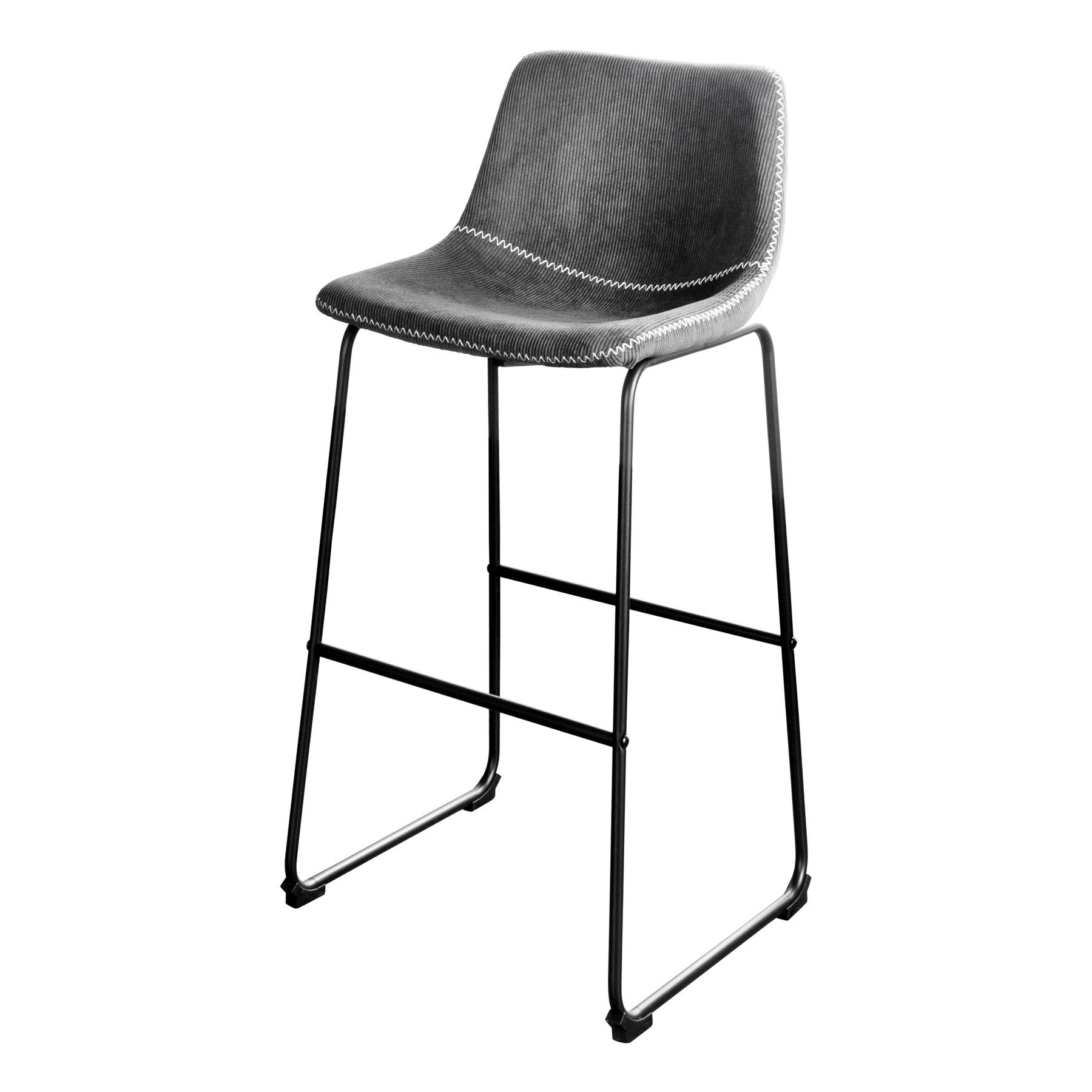 Barhocker DJANGO grau / schwarz · Industrial Barstuhl aus Cord mit Rückenlehne