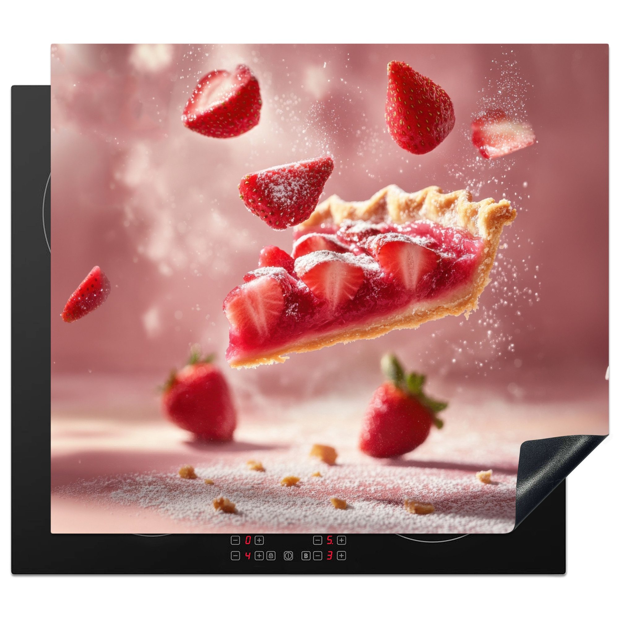 MuchoWow Herd-Abdeckplatte Erdbeere - Torte - Essen - Rosa, Vinyl, (1 tlg), Ceranfeldabdeckung Küche, Herdabdeckplatte Einteilig, 59x51 cm