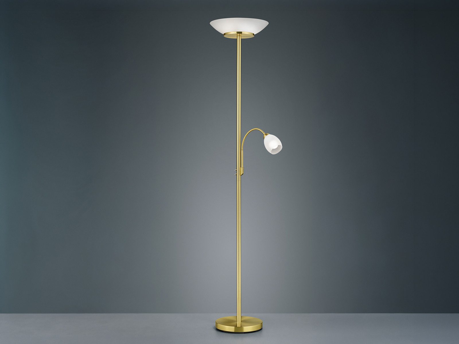 Reality Leuchten LED Deckenfluter mit Leselampe & Glasschirm, Höhe 180cm, Lesearm, LED wechselbar, Warmweiß, große Stehlampe, Wohnzimmer Lampe stehend zum Lesen mit Leselicht
