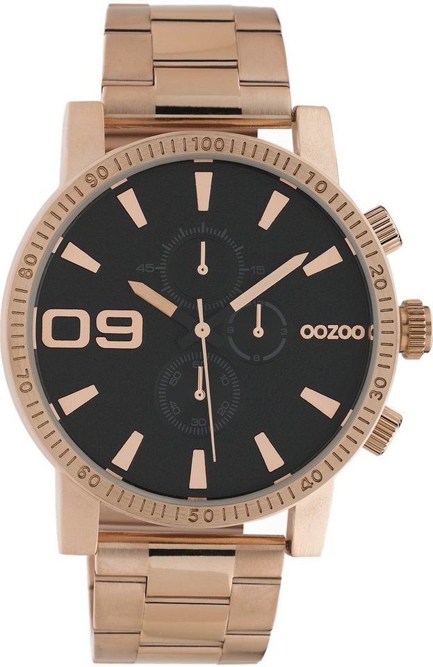 OOZOO Quarzuhr Oozoo Herren Armbanduhr roségold Analog, Herrenuhr rund,  groß (ca. 45mm) Edelstahlarmband, Elegant-Style