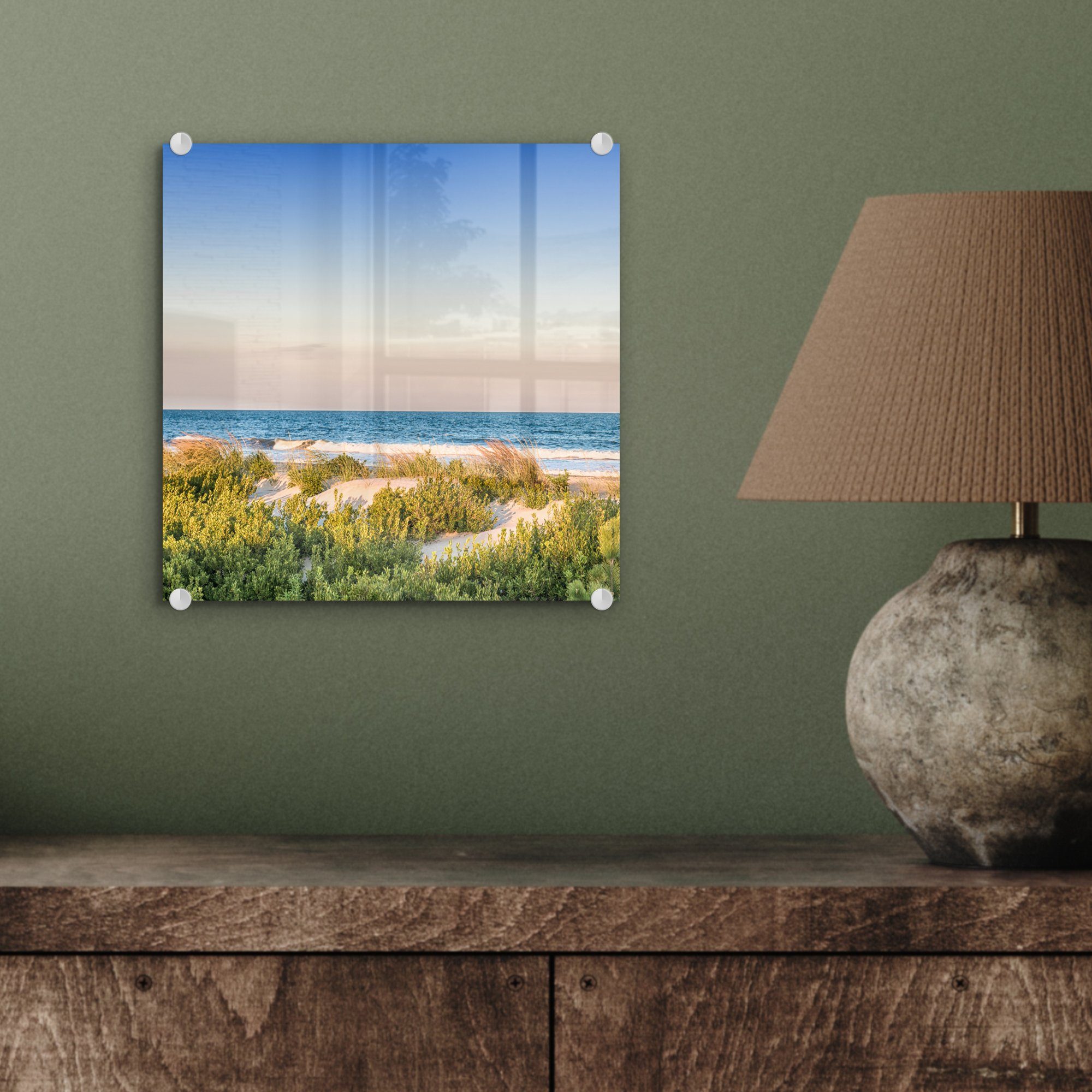 Strand Bilder (1 - - St), Wandbild Glas Licht, Glasbilder auf - - Acrylglasbild - auf Pflanzen Wanddekoration MuchoWow Foto Glas