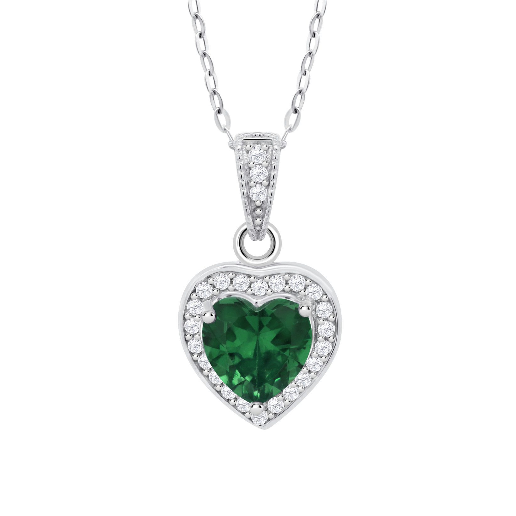 Lotus Kette mit Anhänger Silver Forever Hearts Halskette LP3784-1/4 Smaragd Herz Zirkonia 45 cm