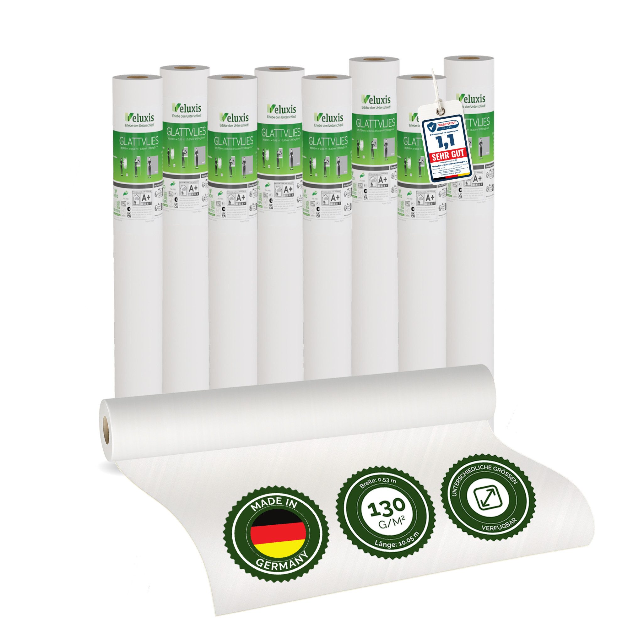 Veluxis Malervlies Veluxis® Premium Glatvlies, (8-St), überstreichbar, rissüberbrückend & formstabil