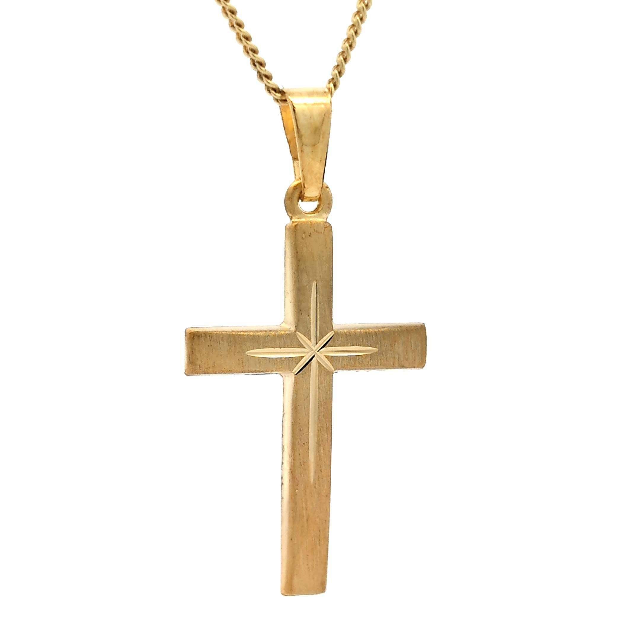 Kreuzanhänger Gold Anhänger Kreuz mit Goldkette massiv 333 - 8 Karat Gold 36 cm