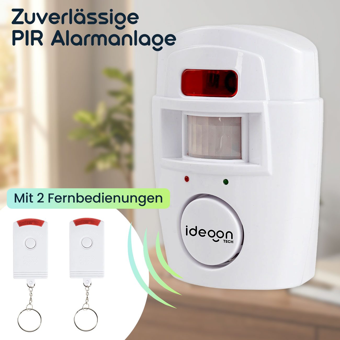 shop'n smile ideoon PIR Alarmanlage (105 dB) mit 2 Fernbedienungen, Hausalarm & Schutz Alarmanlage (PIR-Sensor-Reichweite: 5 m)