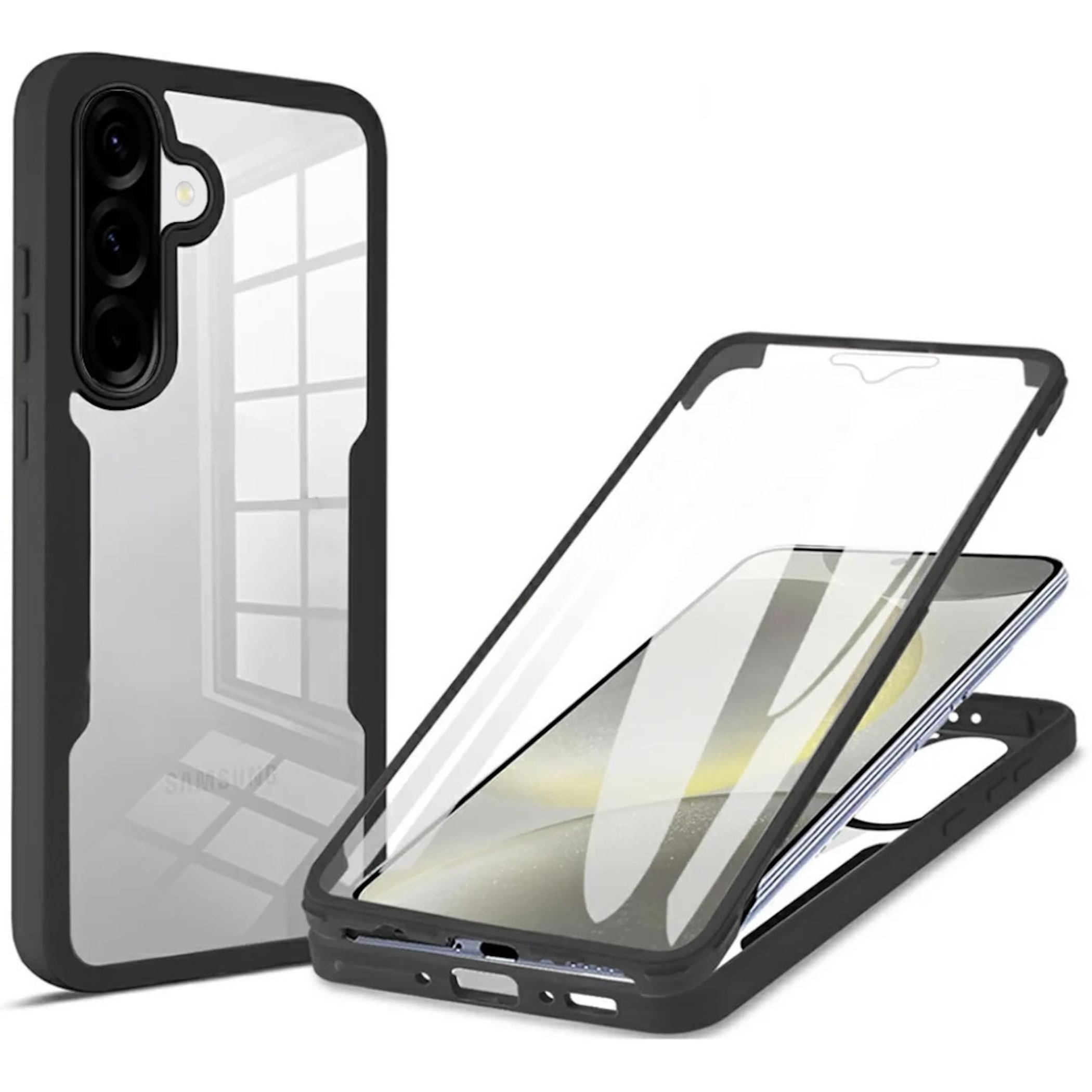 Wigento Handyhülle 360 Grad für Samsung Galaxy A37 / A56 / A36 mit Displayschutz Schwarz 6,7 Zoll, 360 Grad Schutz, stoßdämpfend, robust