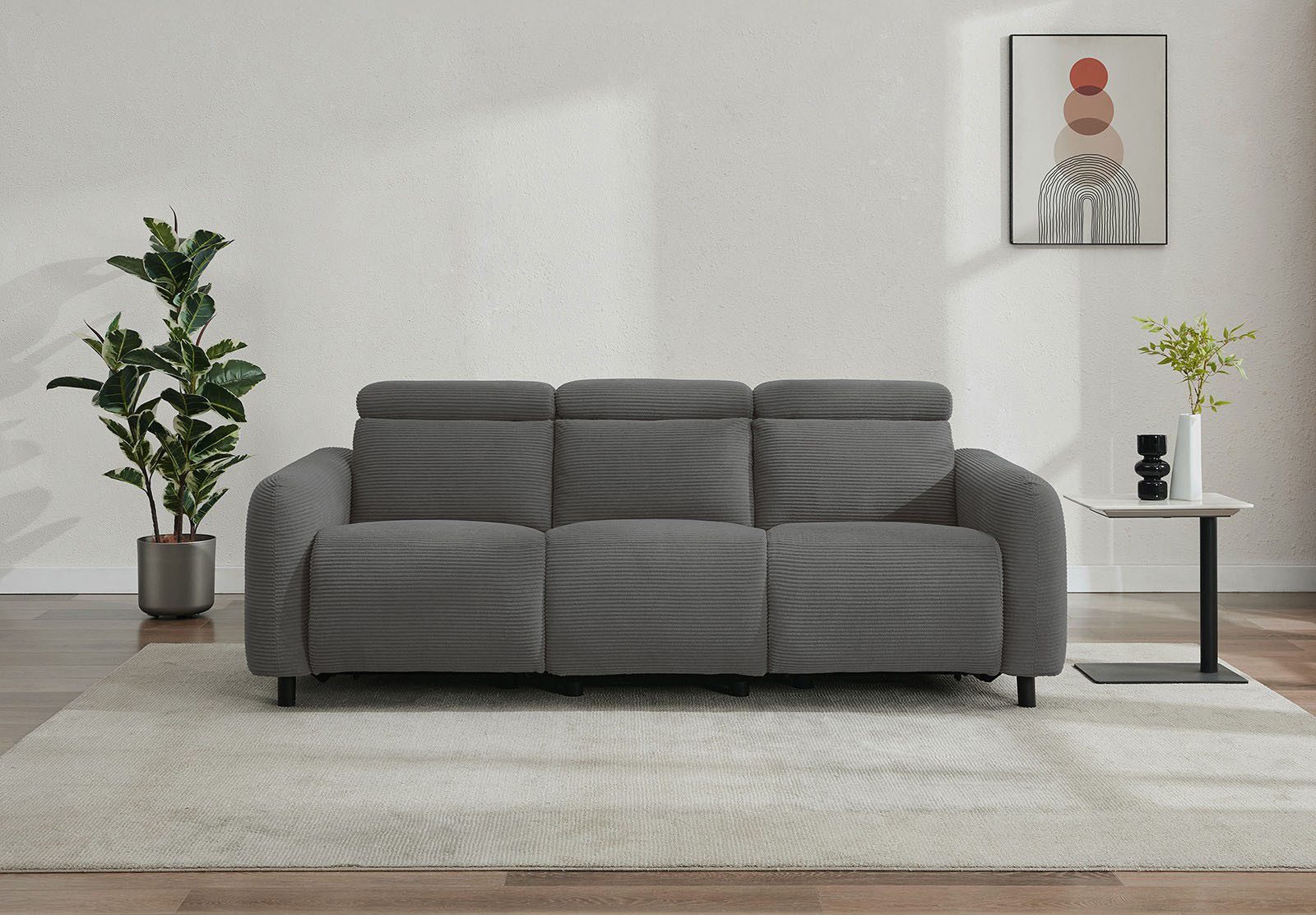 OTTO home 3-Sitzer SKAANE Cord-Sofa, 229 cm, manuelle u. elektrische Relaxfunktion, Relax-Funktion in 2 Sitzen, Kopfteilverstellung, Federkernpolsterung