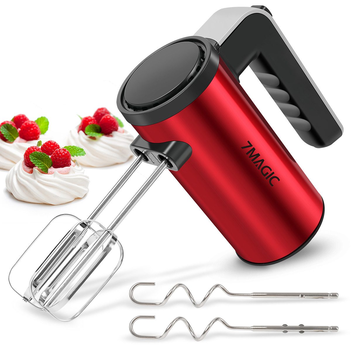 7MAGIC Handmixer Hand Rührer Mixer, Handrührgerät mit 5 Geschwindigkeitsstufen, 300 W, mit Edelstahl Zubehör, Turbo-Funktion, EasyClick-System