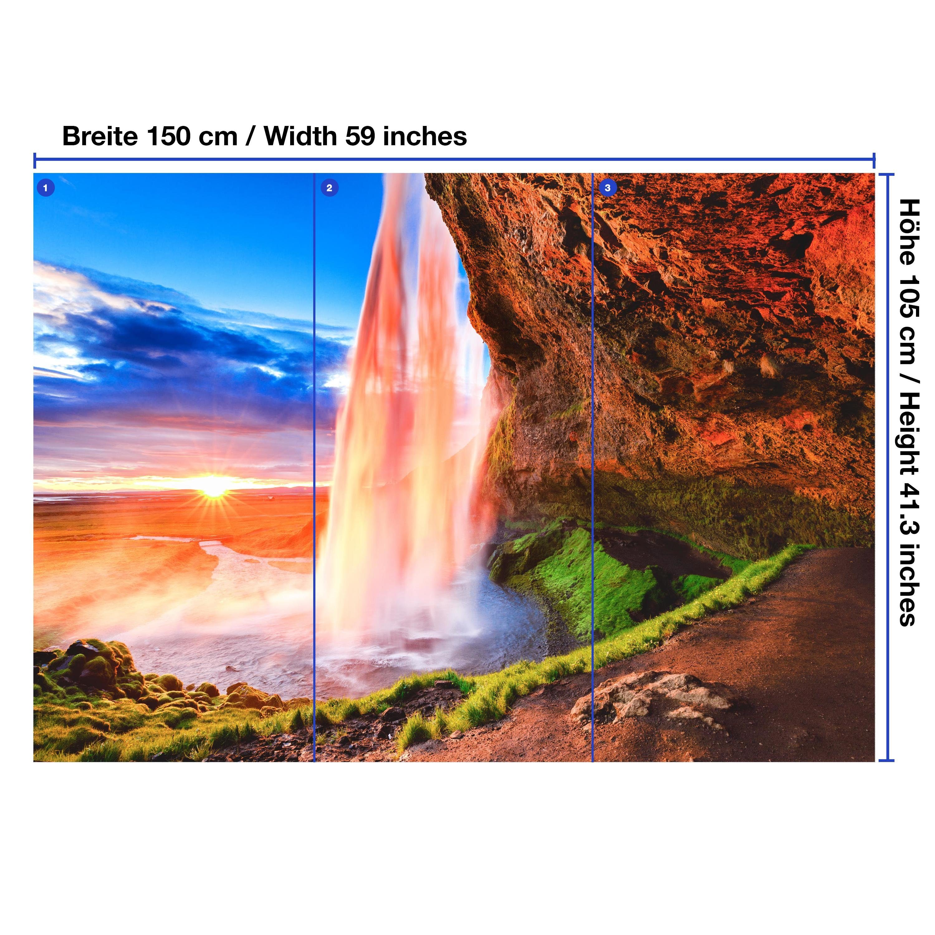 glatt, Wasserfall, Wandtapete, Motivtapete, Sonnenuntergang wandmotiv24 Vliestapete Fototapete mit matt,