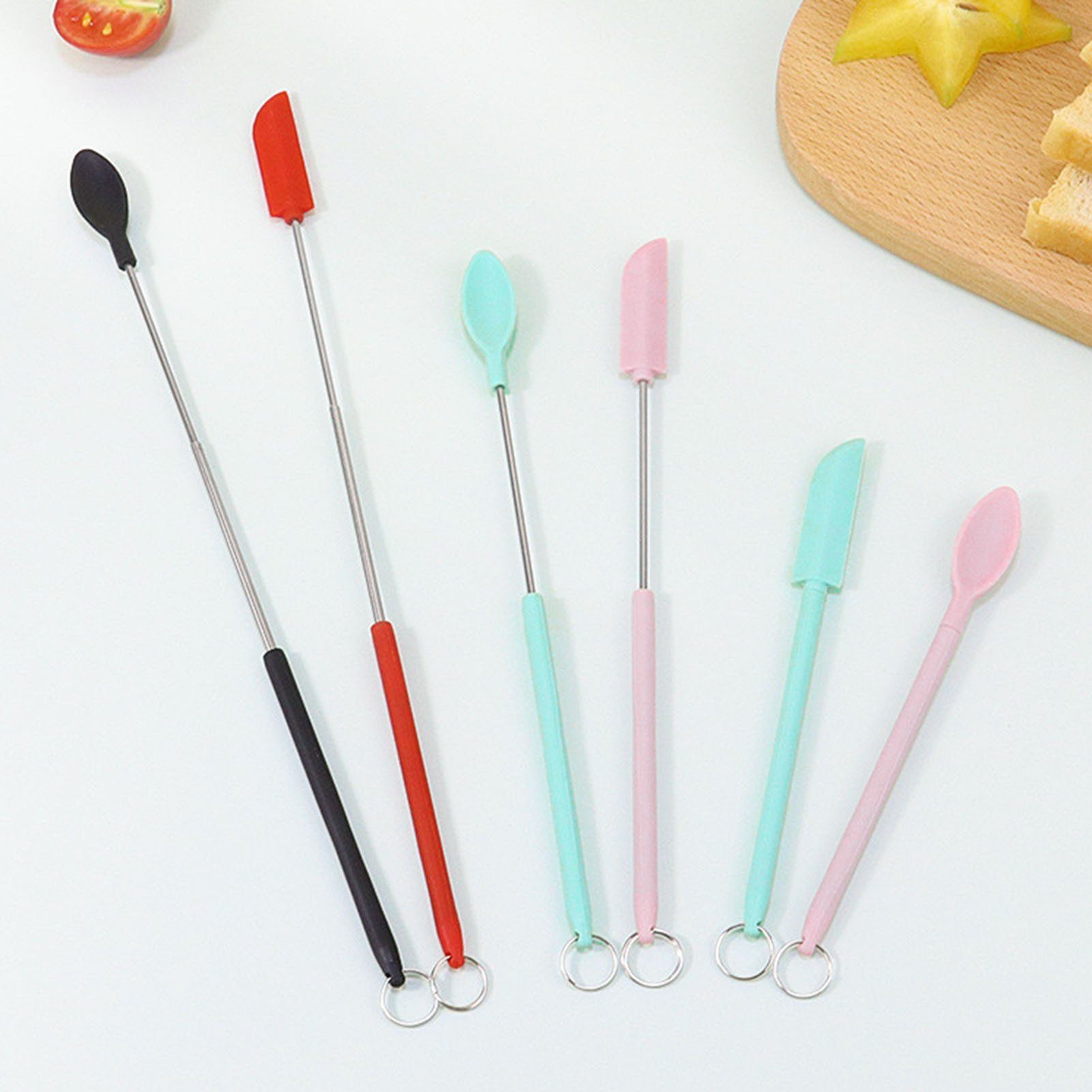 Blusmart Pfannenwender Mini-Silikonglas-Spatel-Set, Einziehbarer Küchenrührstab Die green pink Für