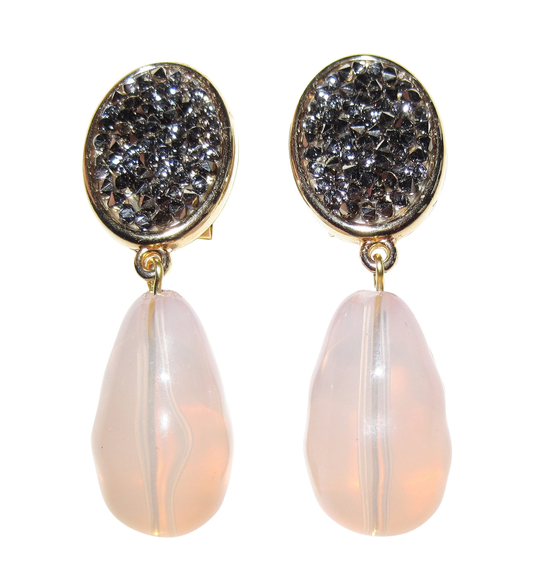 Paar Ohrclips Elena Clips grau-rosenquarz festlich elegant Geschenk Geburtstag