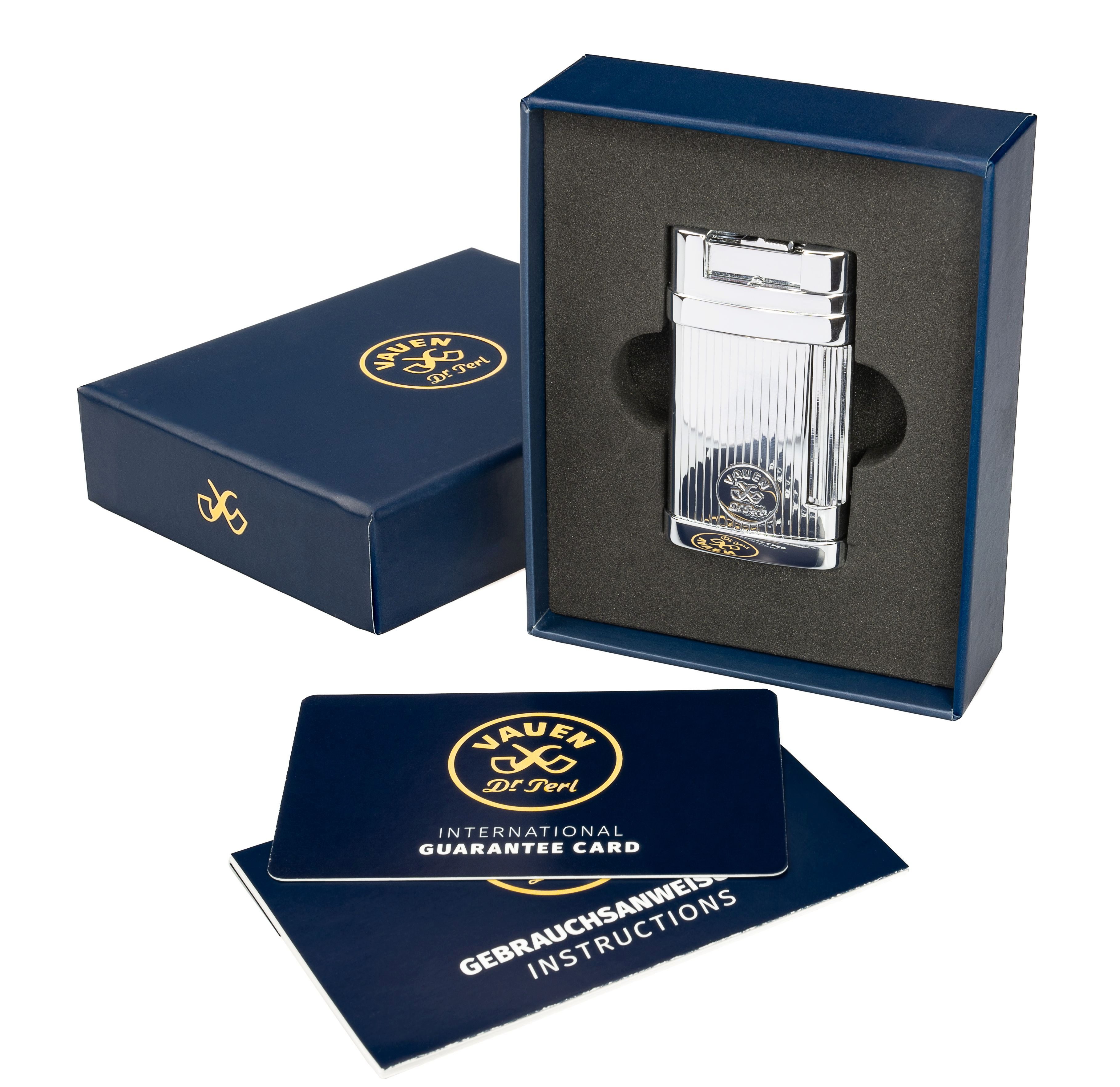 VAUEN Feuerzeug Pfeifenfeuerzeug Vauen Neuheit Winter 2024 in 3 Ausführungen (in einer schönen Geschenkbox verpackt), Geschenkidee für Pfeifenraucher