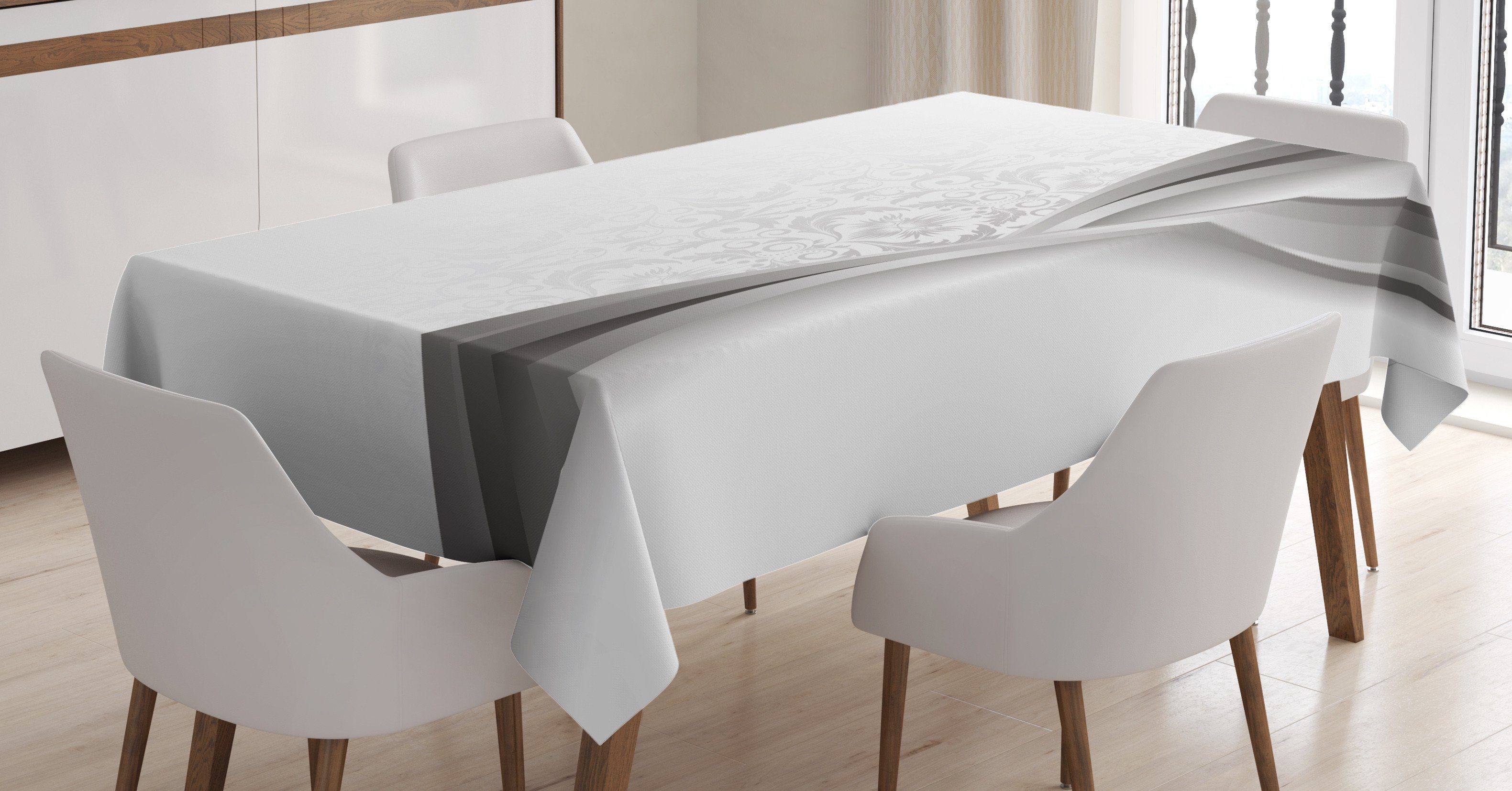 Abakuhaus Tischdecke Farbfest Waschbar Für den Außen Bereich geeignet Klare Farben, Grau Wellenförmige Streifen und Blumen | Tischdecken