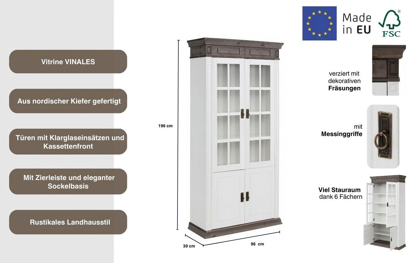 OTTO home Vitrine Vinales (B/T/H: 93/39/196 cm), Höhe 196 cm