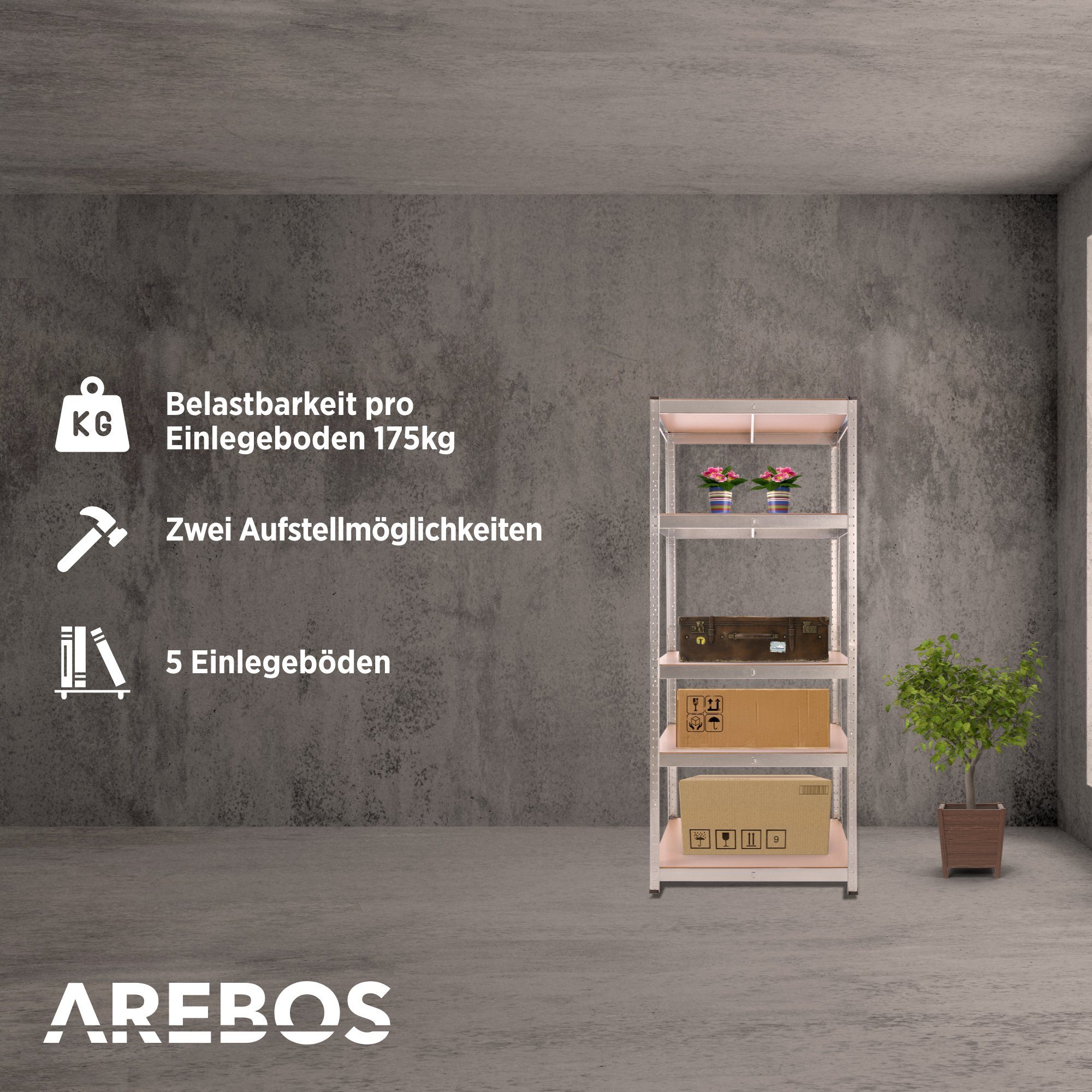 Arebos Schwerlastregal 180 x 75 x 45 cm 875 kg Traglast, Steckregal, Lagerr günstig online kaufen