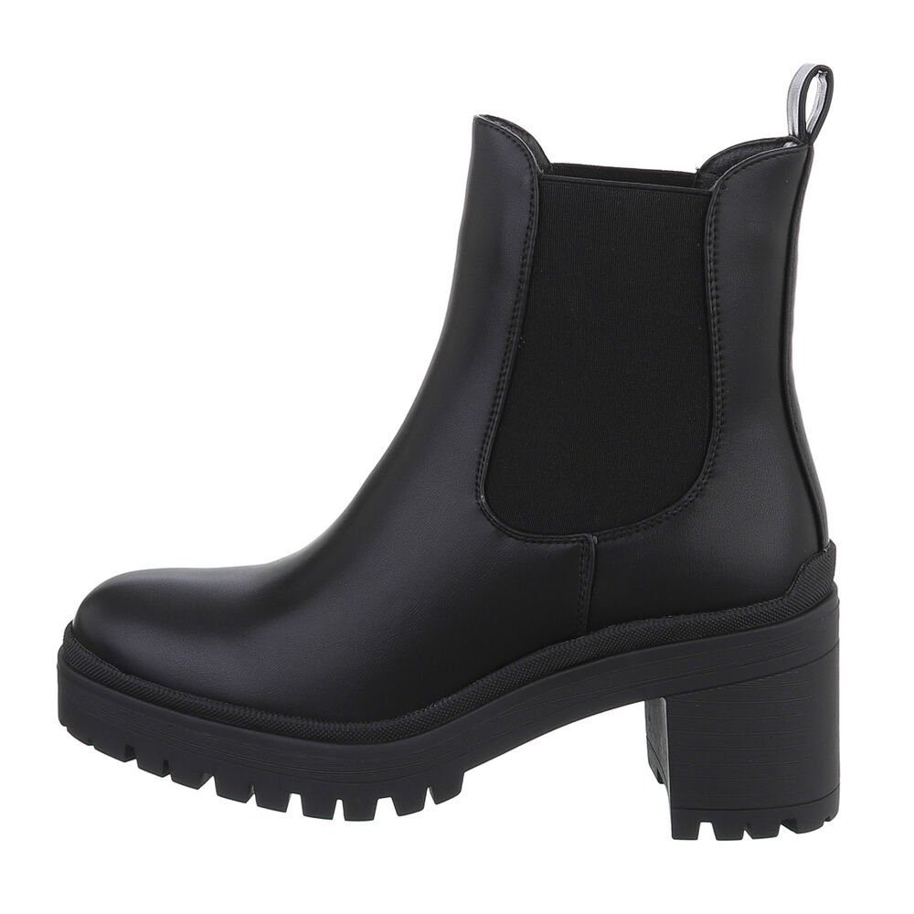 Ital-Design Damen Chelsea Freizeit Plateaustiefelette Blockabsatz Chelsea Boots in Schwarz