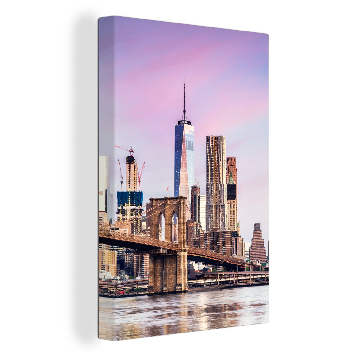 (1 OneMillionCanvasses® Brooklyn bespannt Zackenaufhänger, Skyline, und Bridge fertig Leinwandbild 20x30 Leinwandbild New Gemälde, die St), inkl. cm Yorker