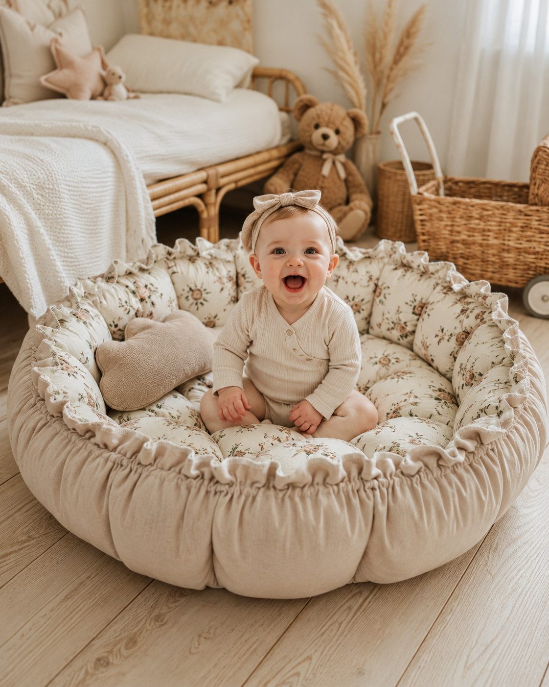 Bettnestchen Premium Samt 2in1 Spielmatte Babynest Babynestchen Kuschelnest
