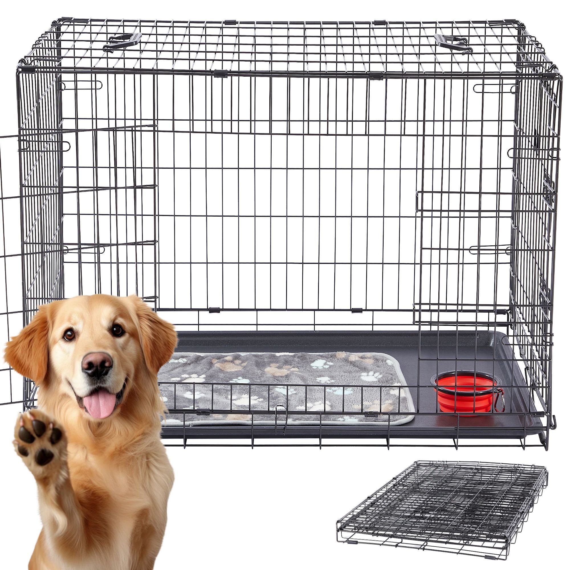 Arebos Tiertransportbox Hundekäfig Haustierkäfig Gitterbox klappbar S-M-L-XL bis 11,00 kg, Kuscheldecke