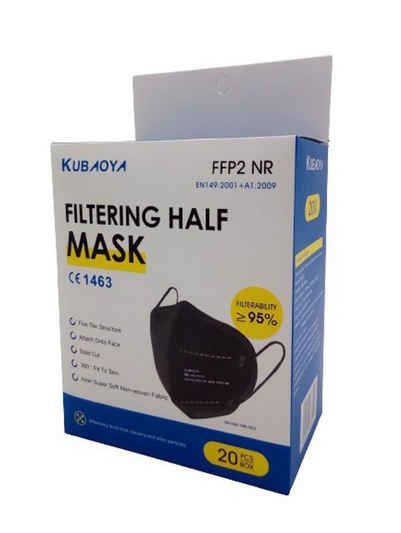 BURI Gesichtsmaske 20x FFP2 Mundschutz schwarz. Atemschutzmaske, Feinstaubmaske CE1463