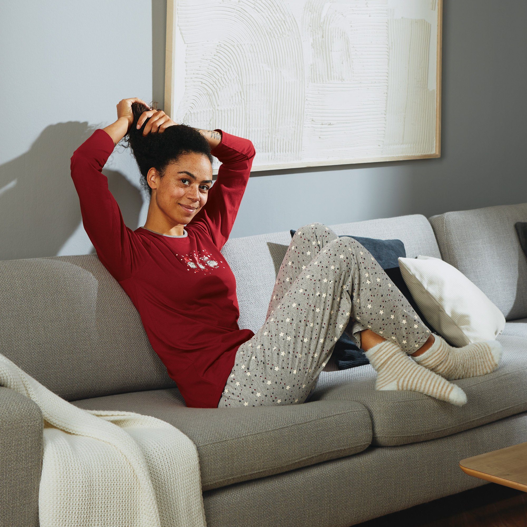 Erwin Müller Pyjama Damen-Schlafanzug Single-Jersey Sterne