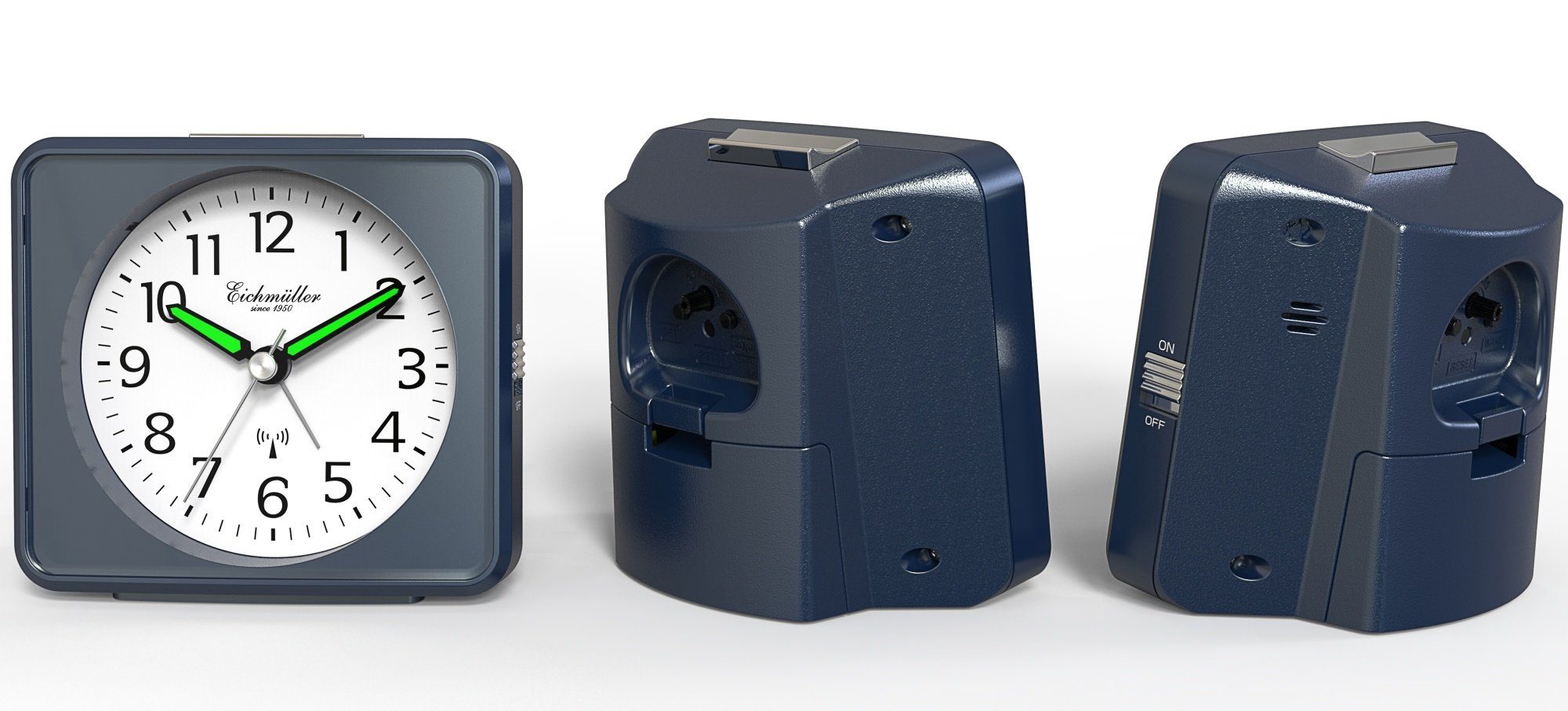 Eichmüller Funkwecker 9892-03 – Präziser blauer Wecker mit ansteigendem Weckton, sehr gut ablesbar
