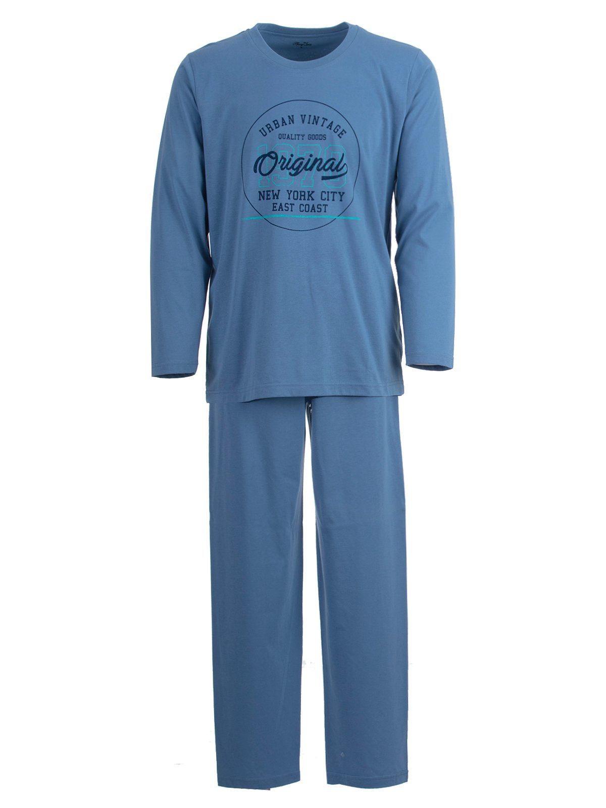 Henry Terre Schlafanzug Pyjama Set Langarm- Vintage blau