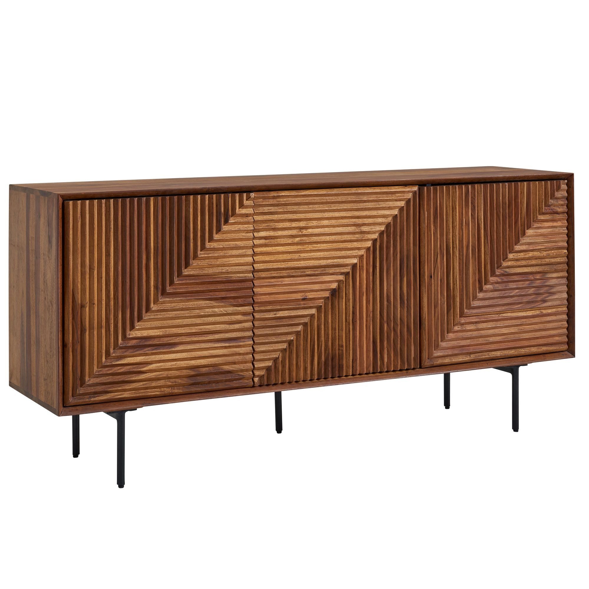 furnicato Sideboard Massivholz, Walnuss Finish 148x72x40 cm Braun (1 St), Anrichte mit 3D-Fronten und Magnetstoppern für dein Wohnzimmer