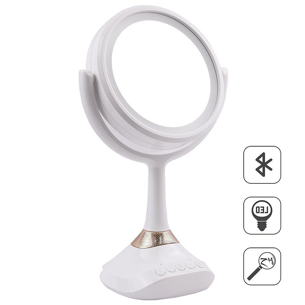 Melko Handy und Badezimmer Premium), Beleuchtung Rasierspiegel Schminkspiegel LED 5-fach mit (Stück, Beleuchtet Kosmetikspiegel Schminkspiegel Bluetoothlautsprecher 1- Tischspiegel Bluetoothlautsprecher 1-St., Vergrößerung