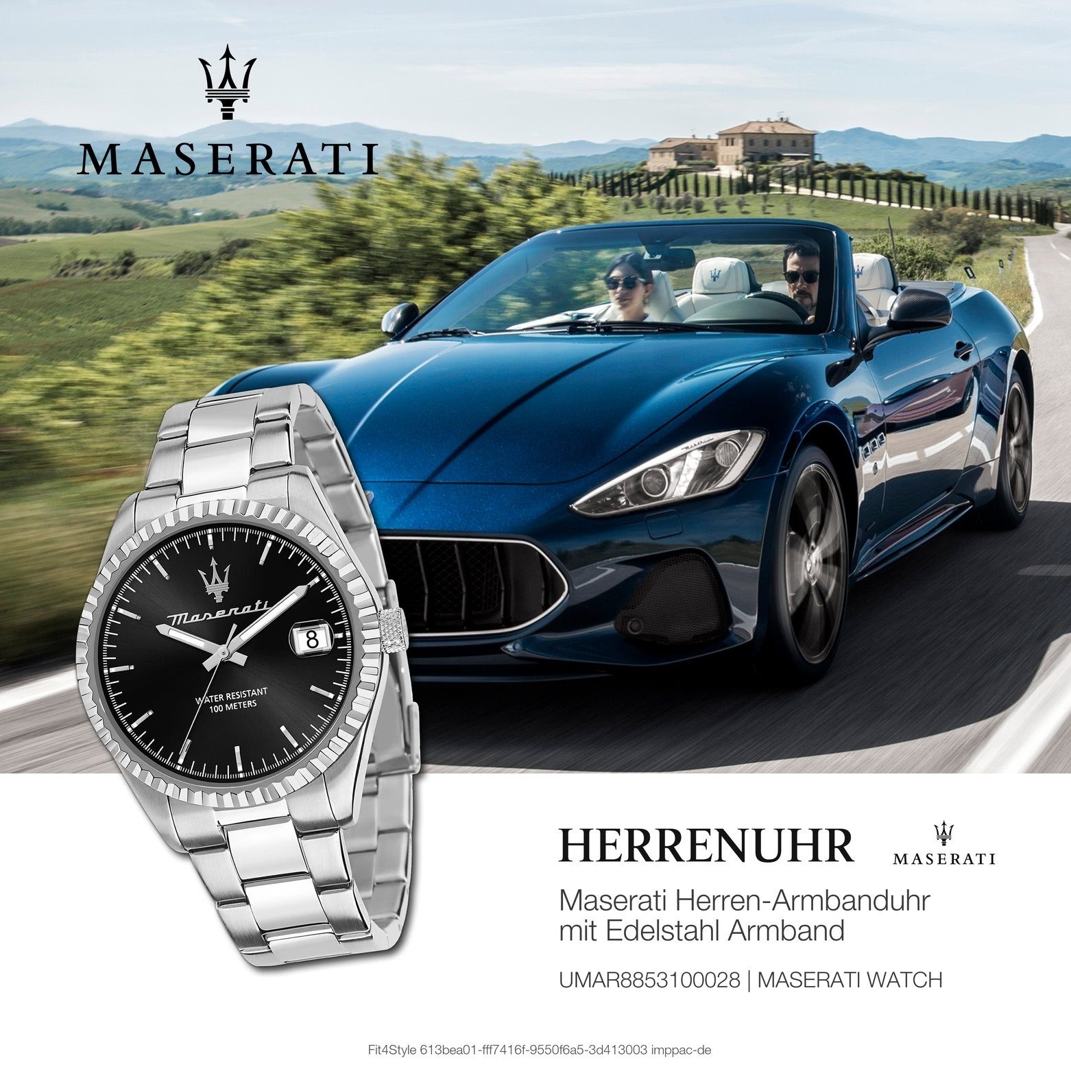 Maserati rund, Made-In schwarz Herrenuhr MASERATI 43mm) Italy groß COMPETIZIONE, Edelstahlarmband, Quarzuhr (ca. Herrenuhr