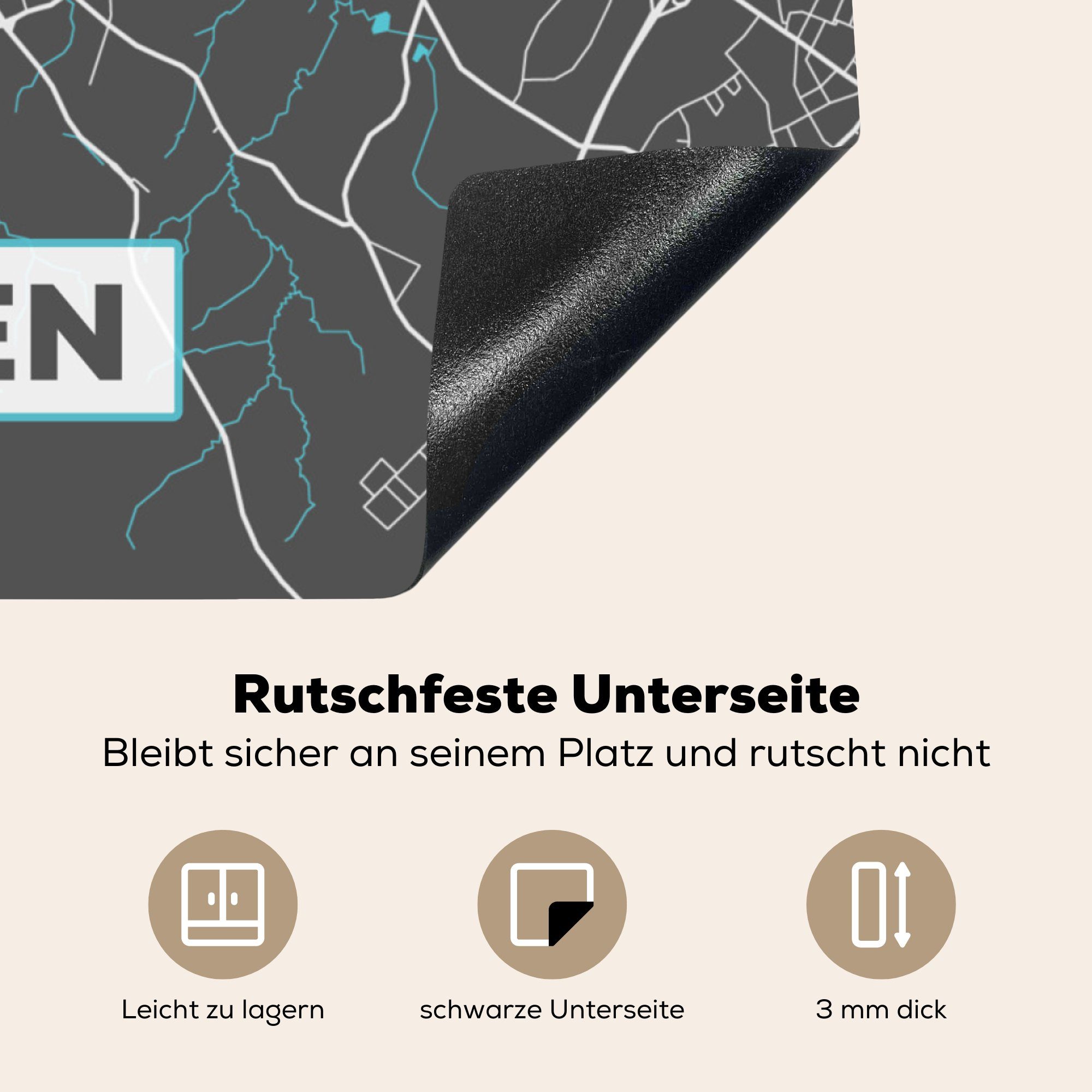 - 78x78 Arbeitsplatte Herdblende-/Abdeckplatte cm, küche Karte - - (1 Deutschland Ceranfeldabdeckung, MuchoWow Blau Aachen, - tlg), für Vinyl, Stadtplan