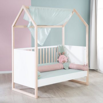 roba® Babybett Hausbett, Schlupfsprossen, 3-fach höhenverstellbar, umbaubar zum Juniorbett