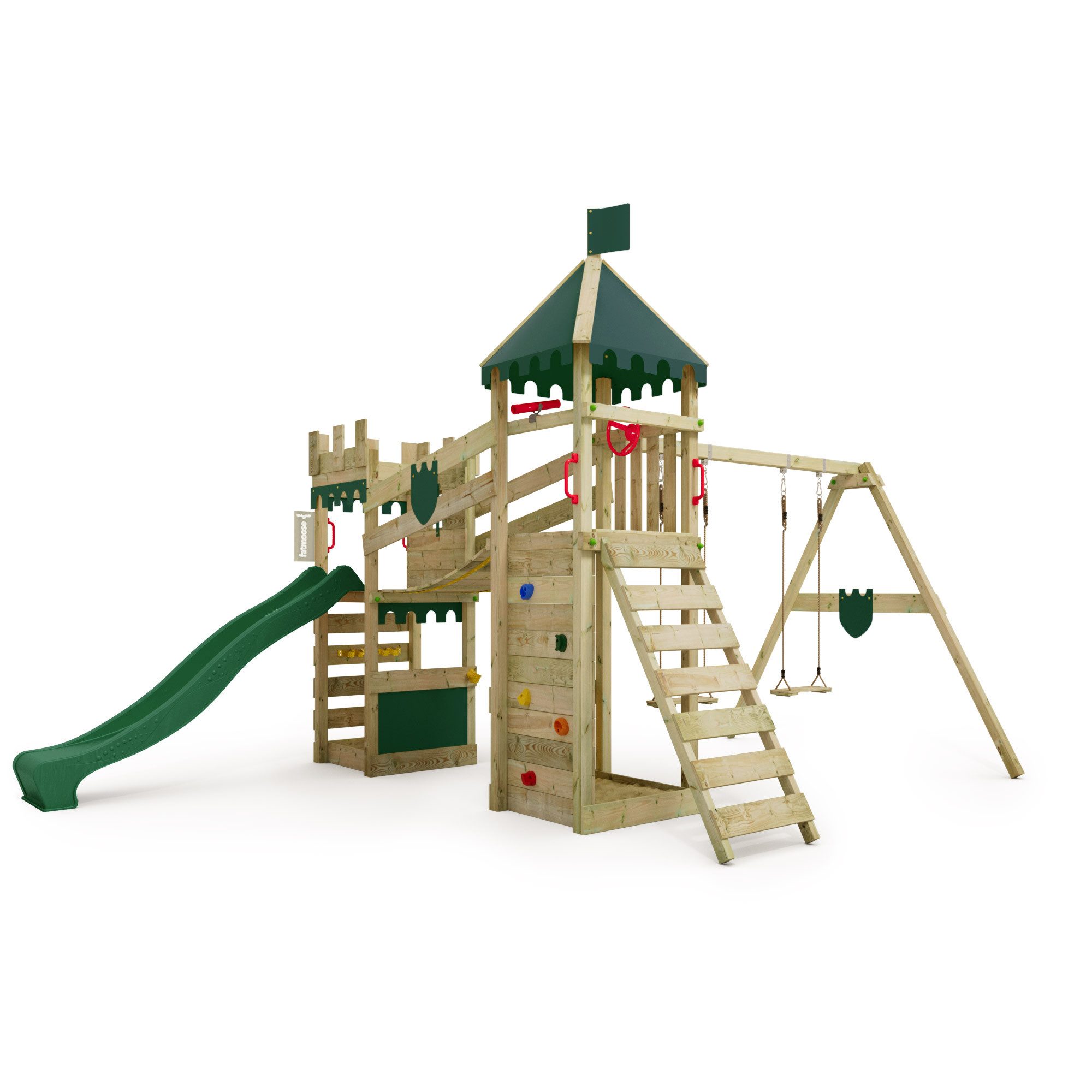 FATMOOSE Spielturm RiverRun Ritterburg-Kletterturm mit Schaukel, extrem witterungsbeständig mit 10 Jahren Garantie*