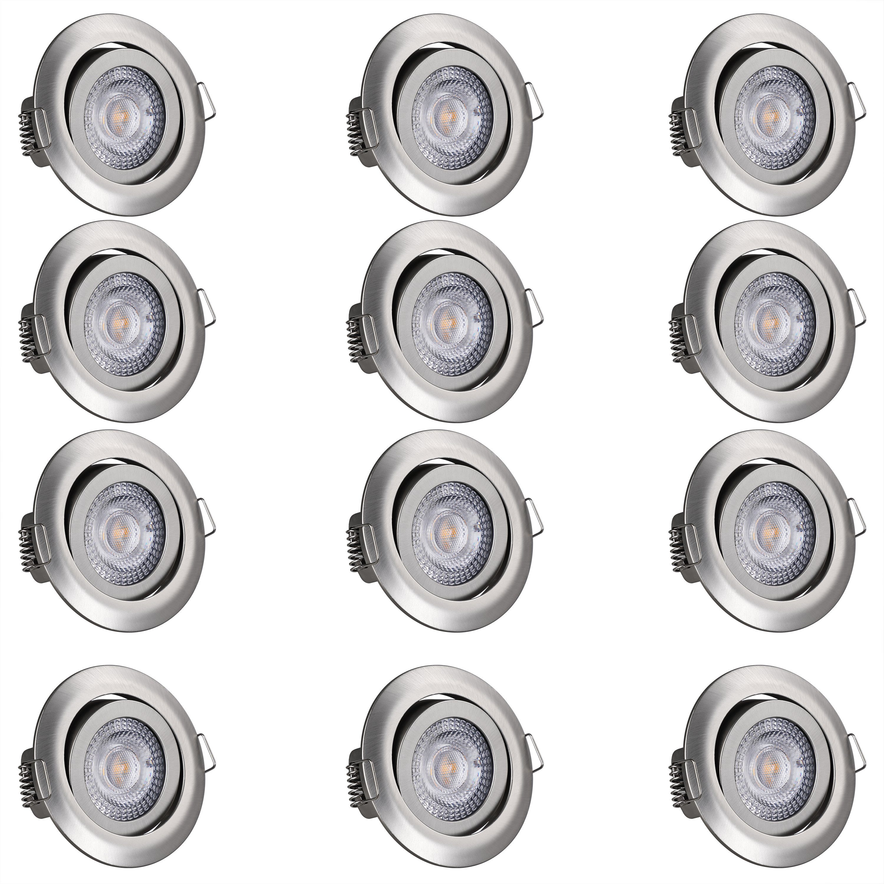 monzana Einbauleuchte, Silber 12er Set, 12er Set LED Flach Dimmbar Silber 68mm Schwenkbar Warmweiß 3000K Rund