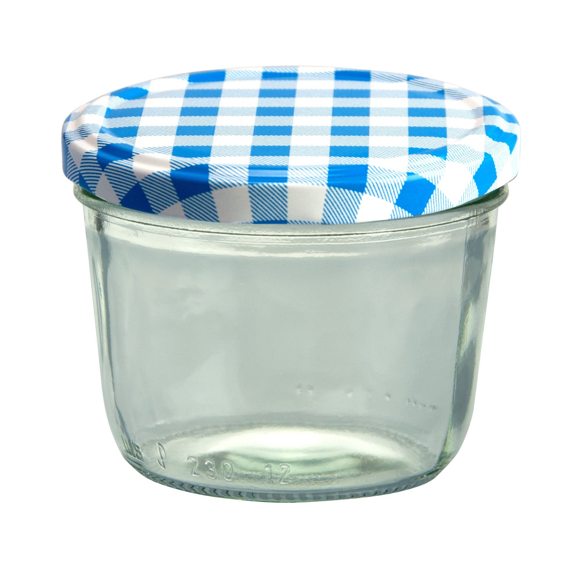 mit 230 Glas Sturzglas kariertem MamboCat Rezeptheft, inkl. 40er Einmachglas blau Set Deckel ml
