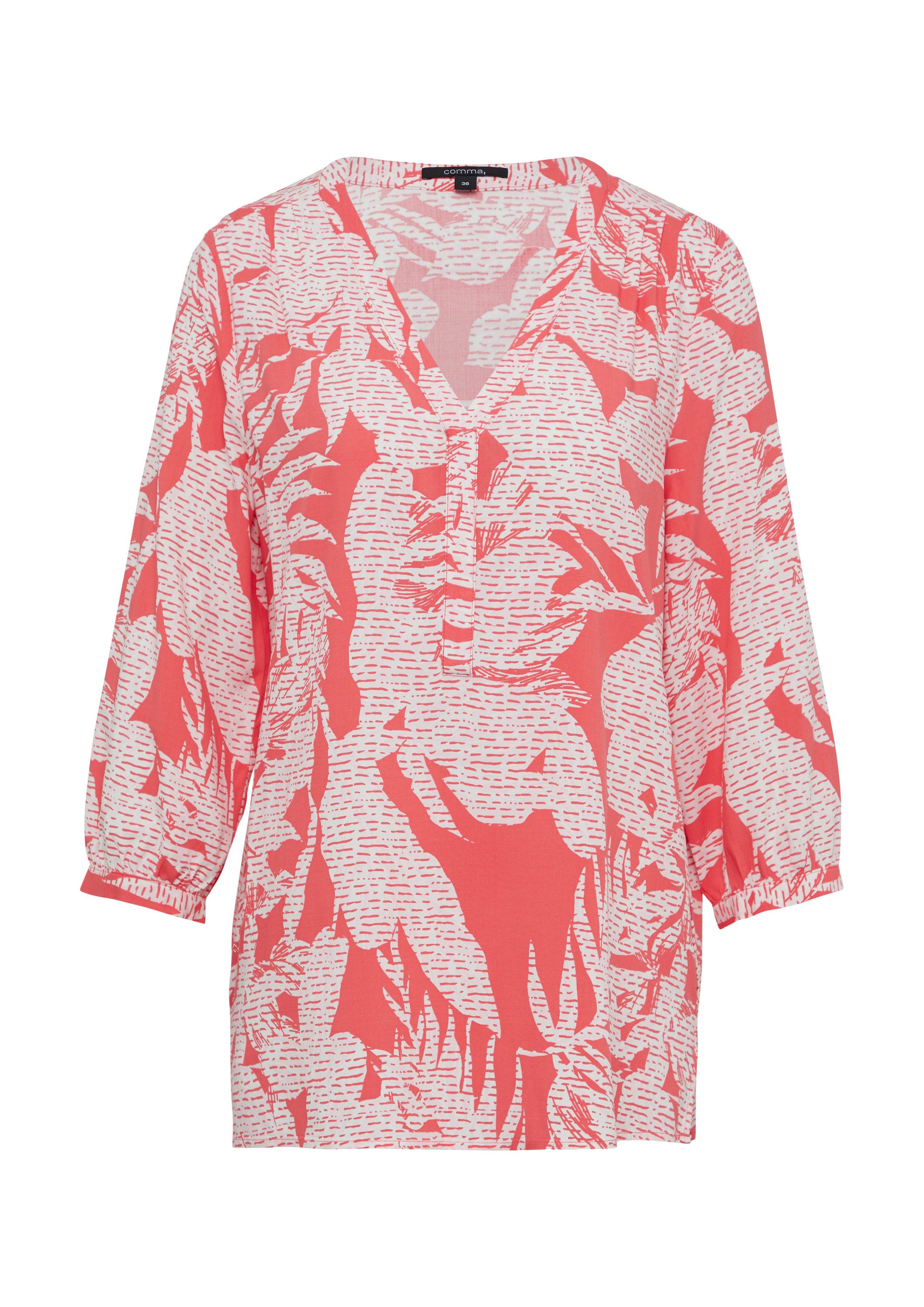 comma Kurzarmbluse Bluse Gemusterte Bluse mit 3/4-Ärmeln günstig online kaufen
