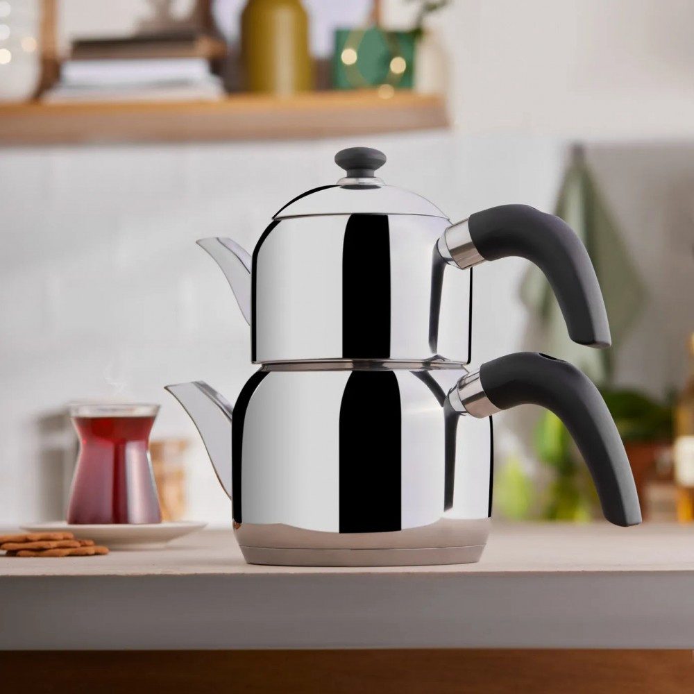 Karaca Teekanne Karaca Edge Mini Edelstahl-Teekannen-Set, 2.1L, Induktionsgeeignet